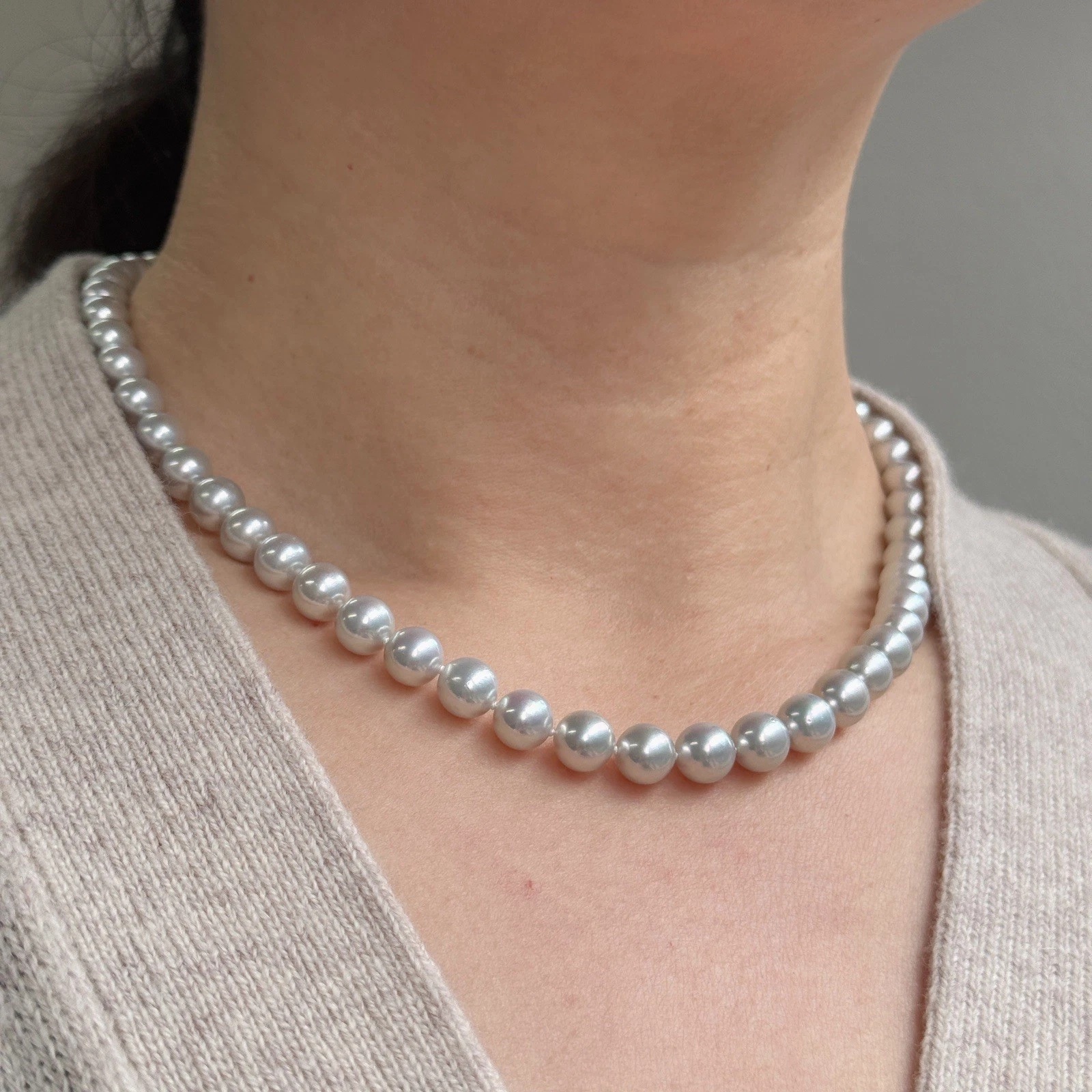 7.5~8mm 실버컬러아코야진주목걸이