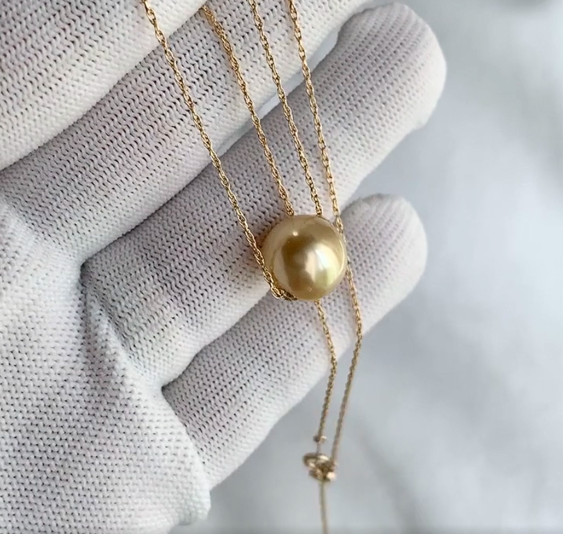 11.6mm Golden South Sea Cultured Pearl 18K Yellow Gold Necklace