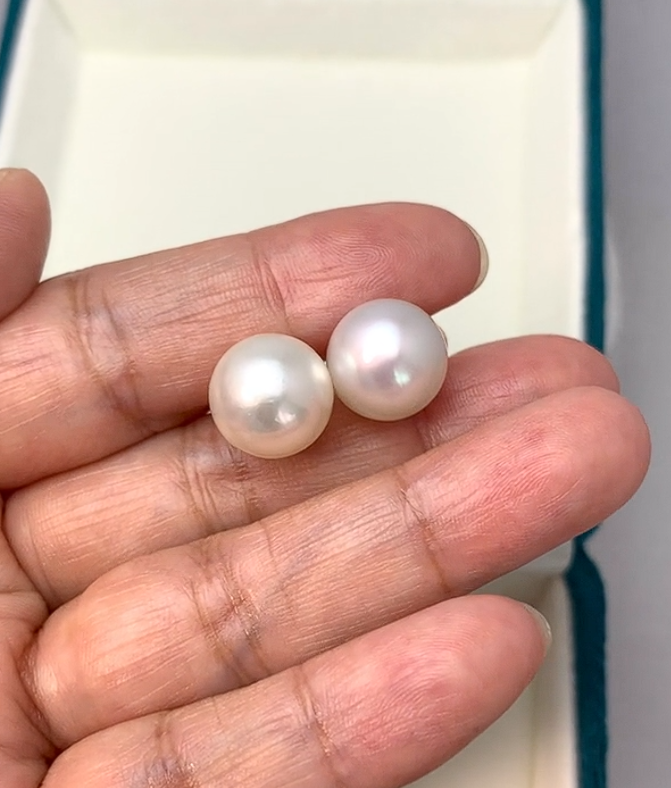 12mm 화이트컬러남양진주 18k골드귀걸이