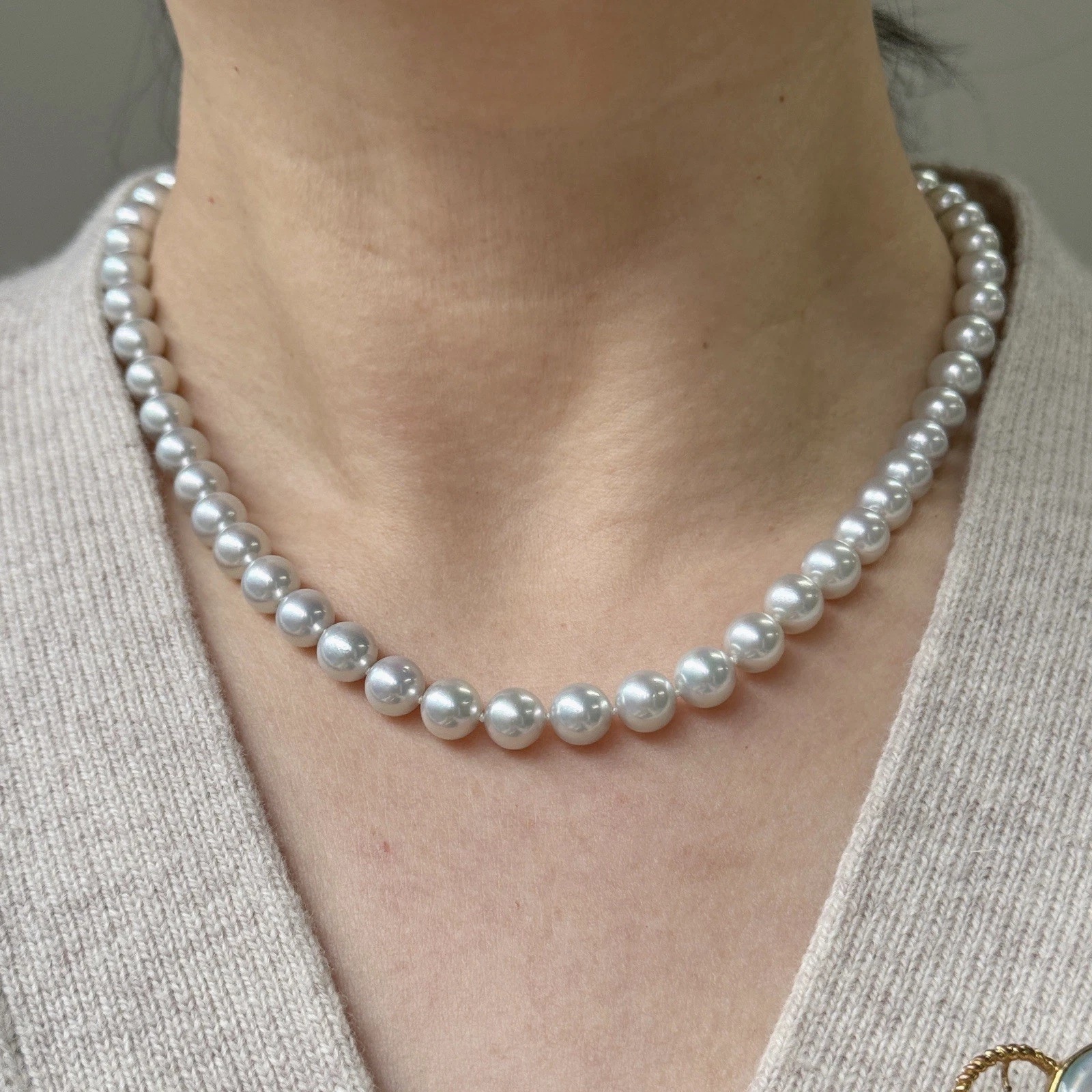 7.5~8mm 실버컬러아코야진주목걸이