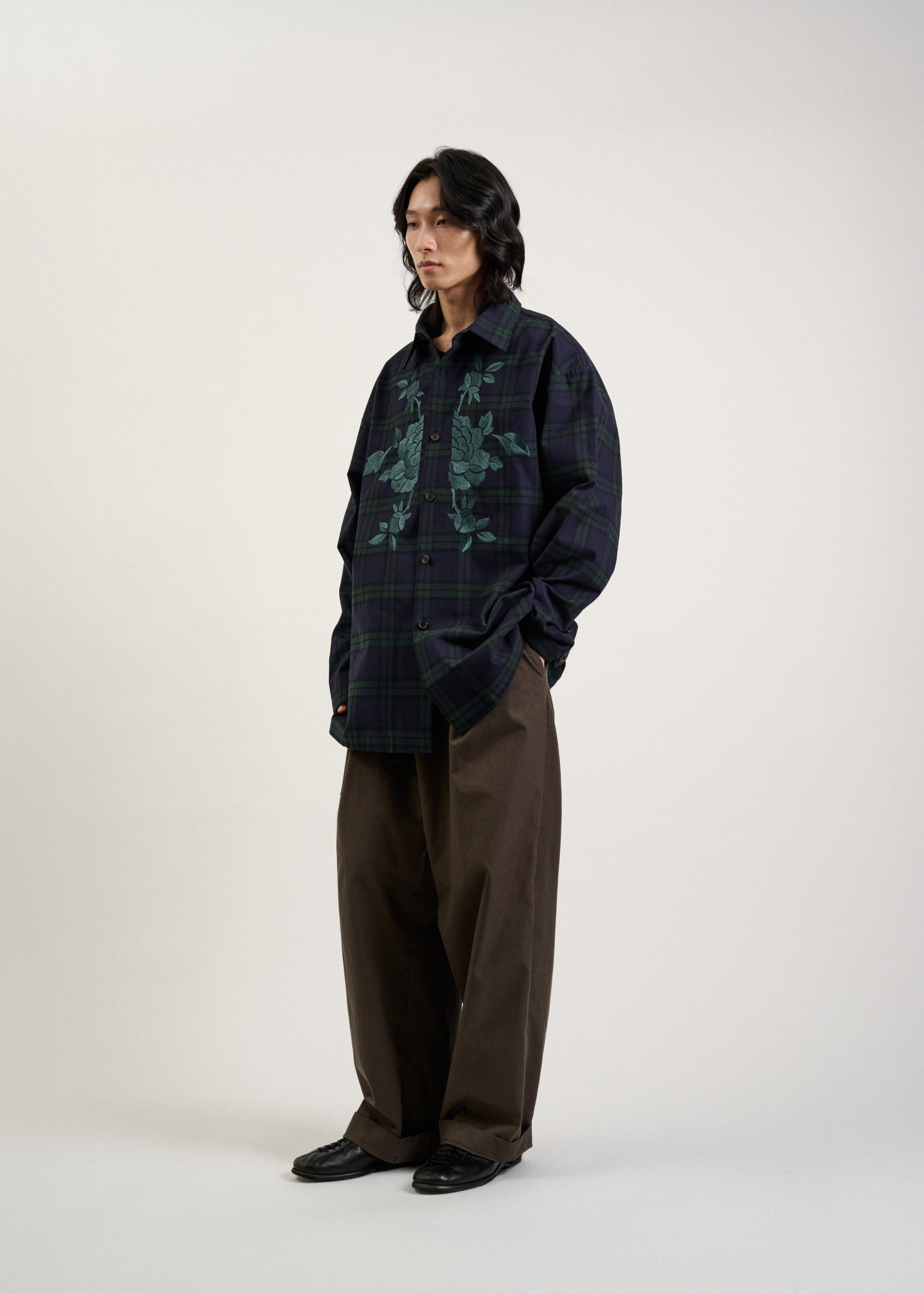 Symmetrical 모란 Embroidered Shirt Jacket (주문 제작)