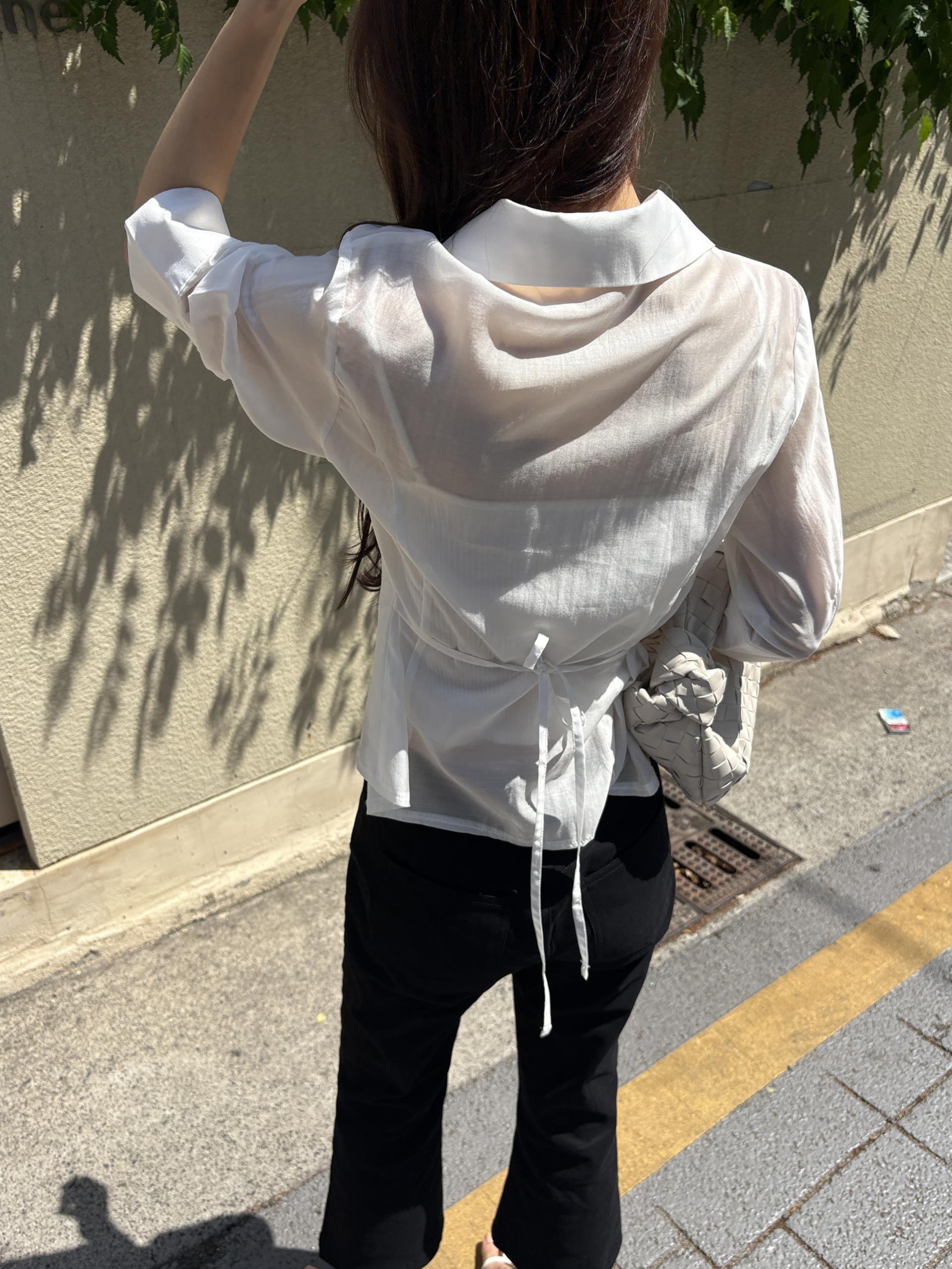 퓨리 실키 시스루 슬림 라인 여름 7부 셔츠 블라우스 | 3color