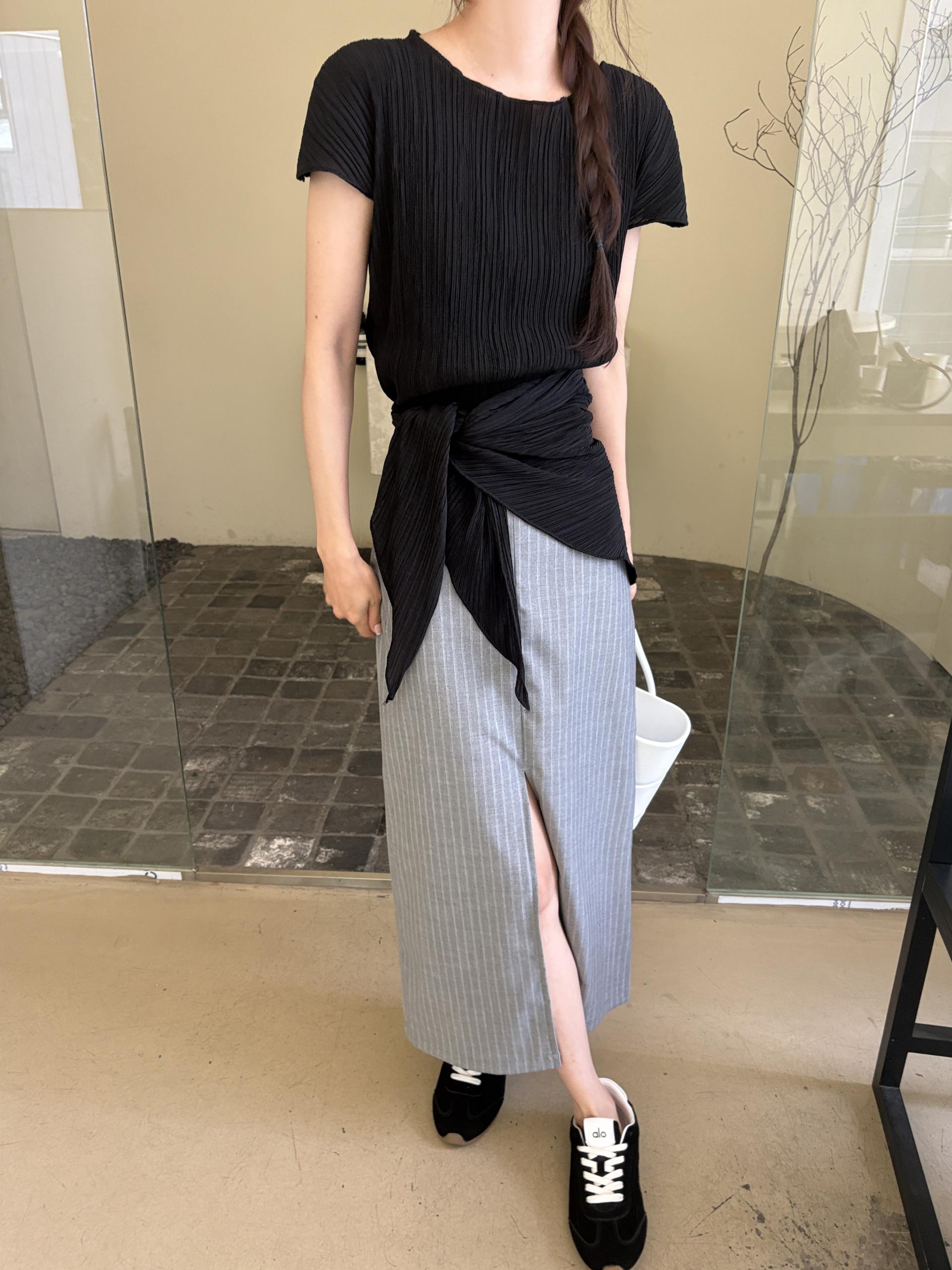 플리츠 스카프 숄 세트 보트넥 여름 캡소매 블라우스 | 4color