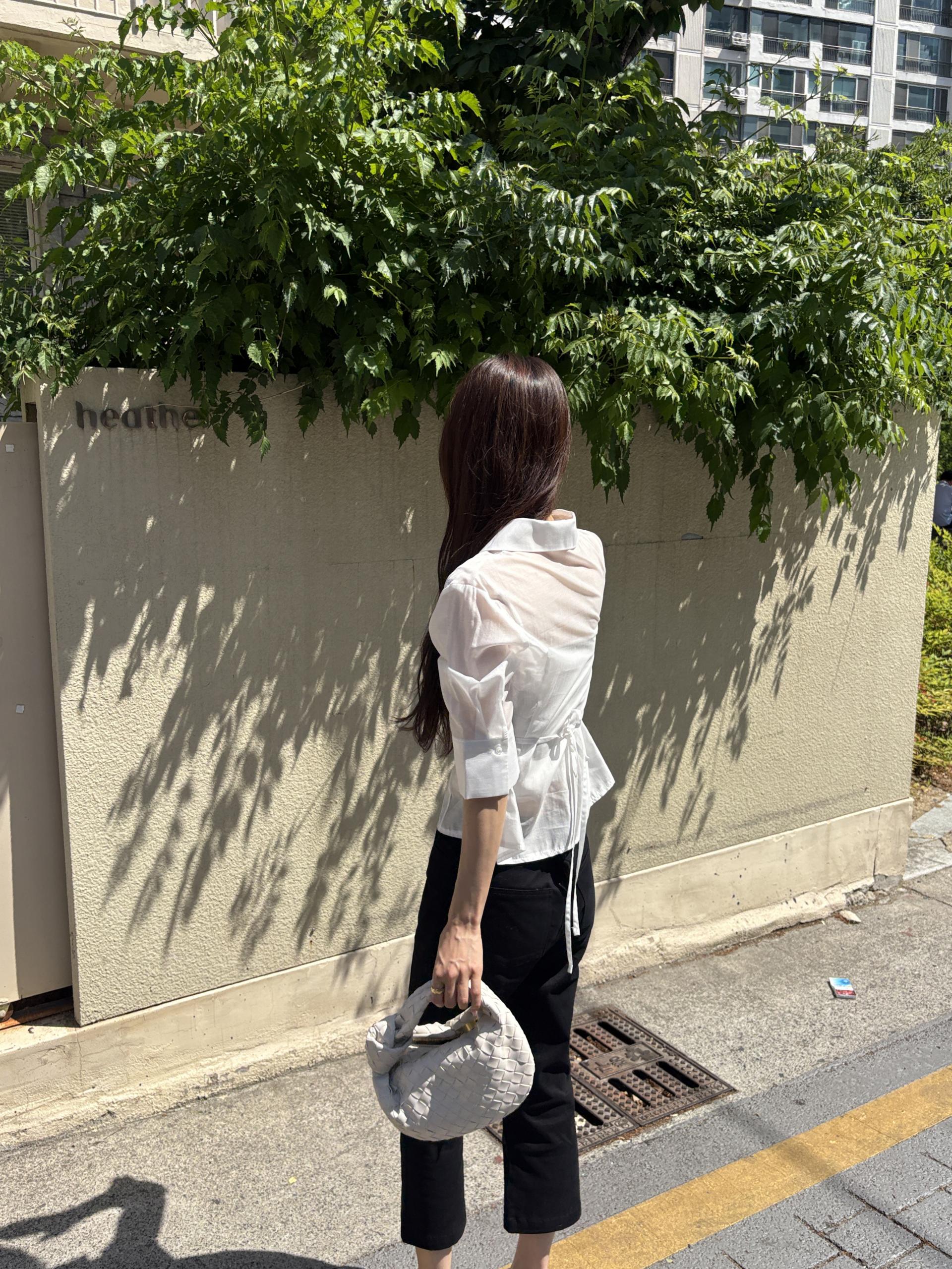 퓨리 실키 시스루 슬림 라인 여름 7부 셔츠 블라우스 | 3color
