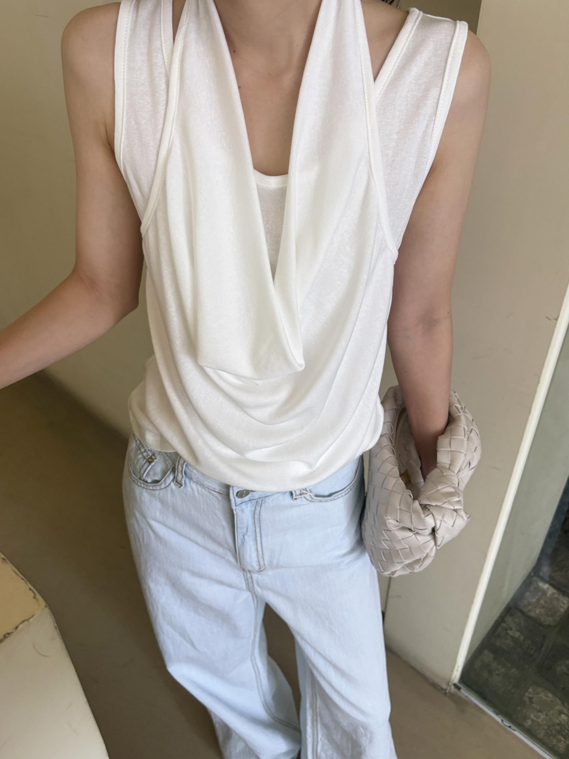 제롬 레이어드 드레이프 홀터넥 여름 민소매 티셔츠 | 3color
