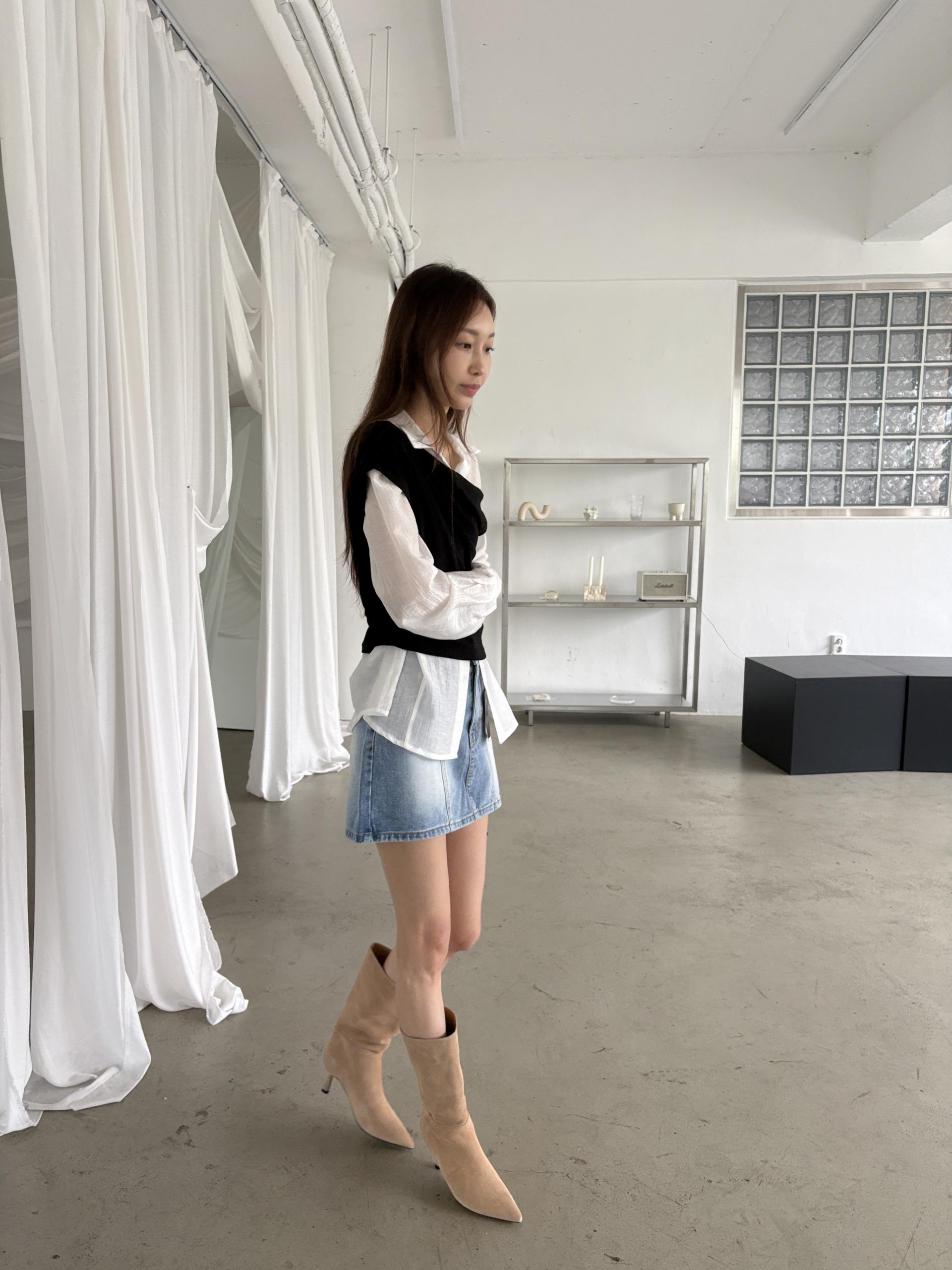 로덴 언발란스 사선 오프숄더 셔링 가을 레이어드 캡소매 티셔츠 탑 | 2color