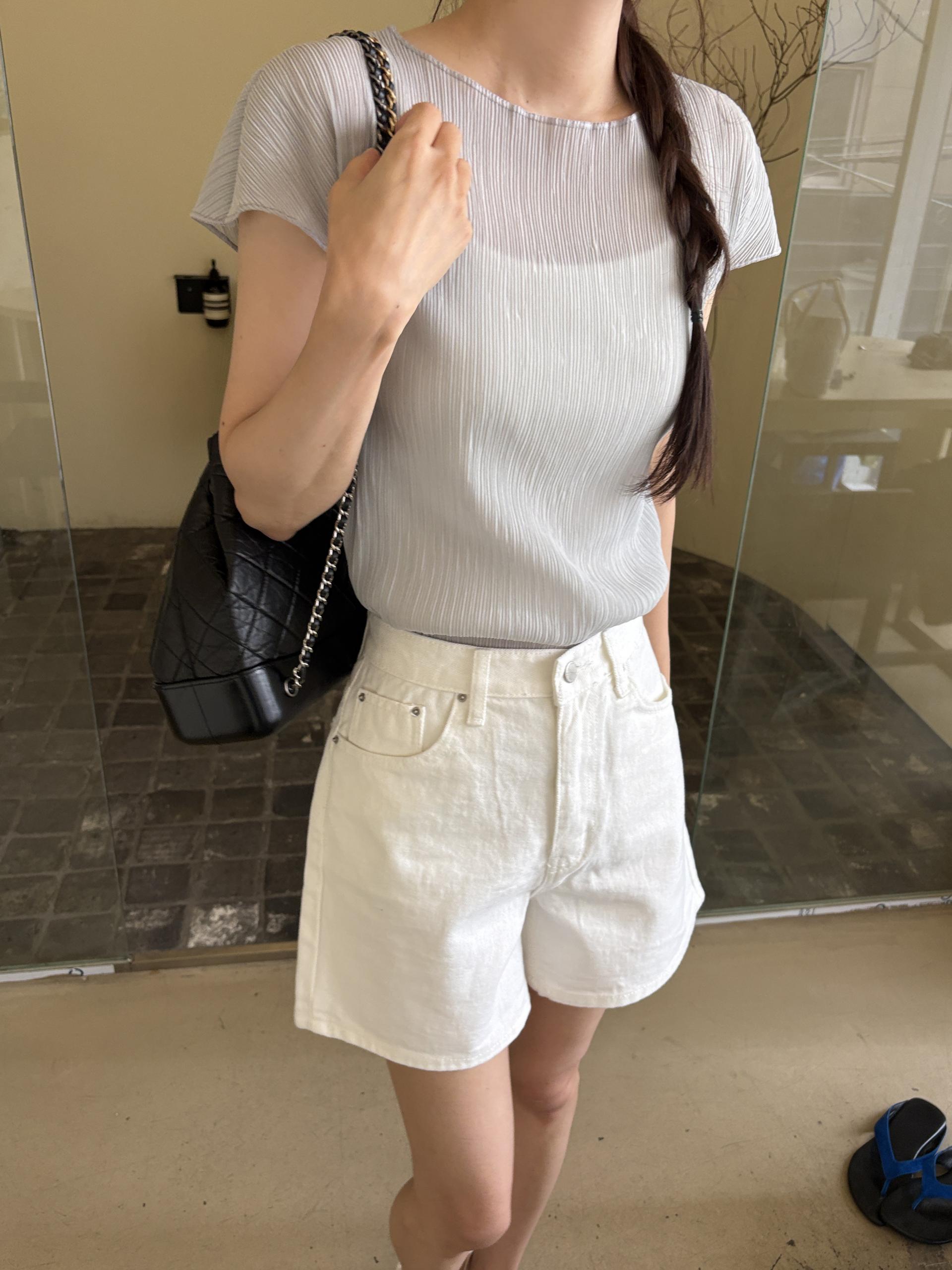 플리츠 스카프 숄 세트 보트넥 여름 캡소매 블라우스 | 4color