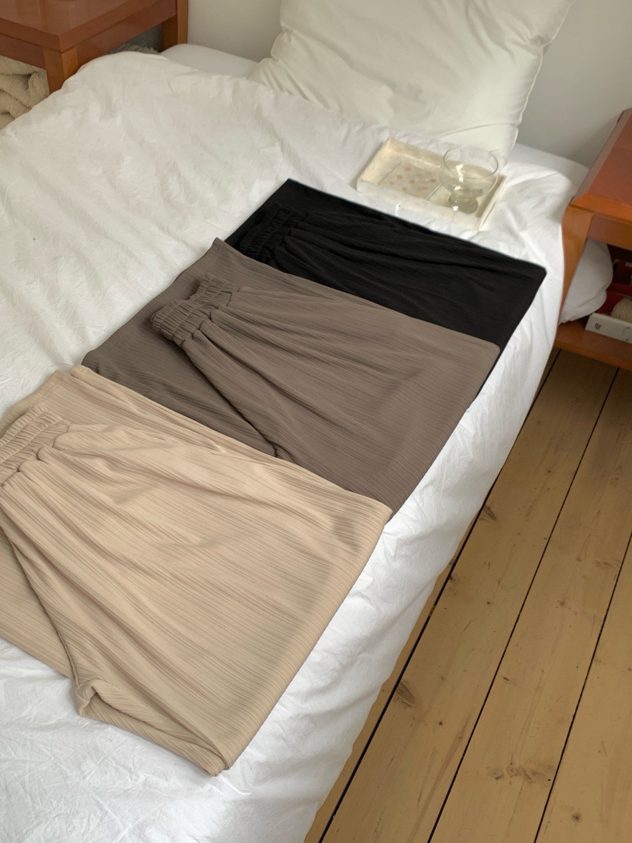 로하 쿨 골지 밴딩 여름 투피스 와이드 맥시 롱 팬츠 | 3color