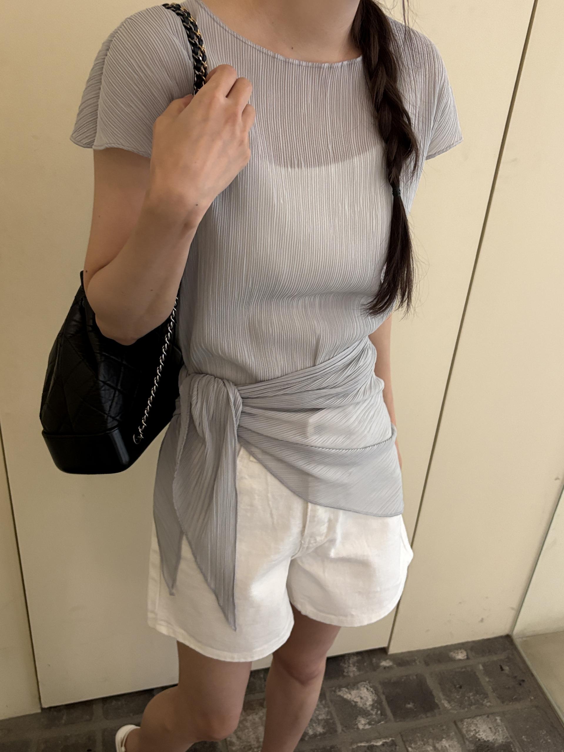 플리츠 스카프 숄 세트 보트넥 여름 캡소매 블라우스 | 4color