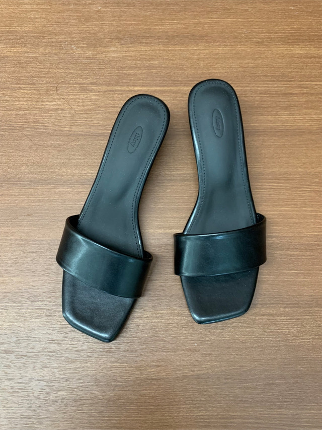 새틴 공단 레더 토오픈 여름 발편한 5cm 미들 뮬 샌들힐 | 2color