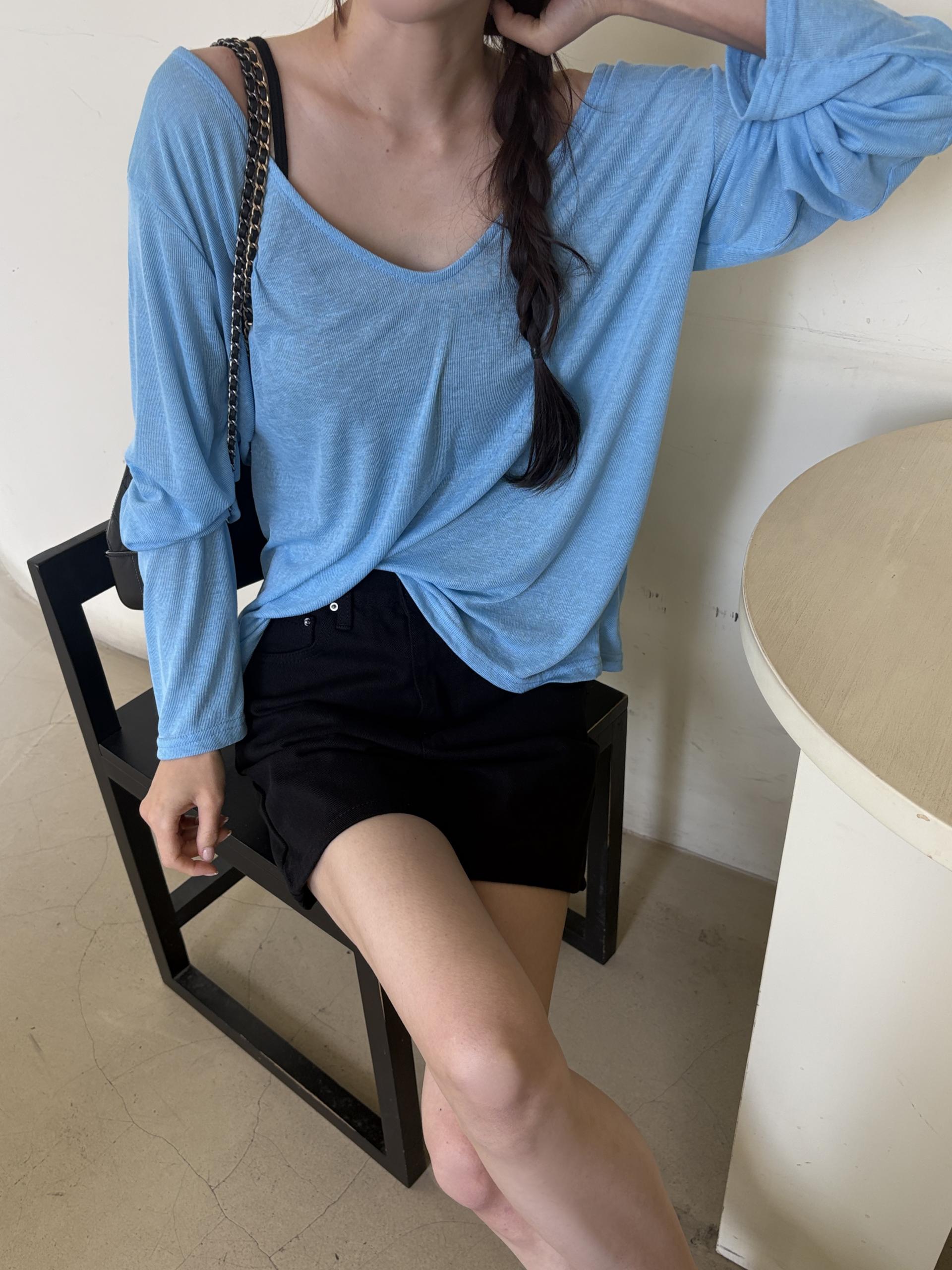 썸머 파스텔 딥 브이넥 루즈핏 레이어드 살안타 긴팔 티셔츠 | 6color