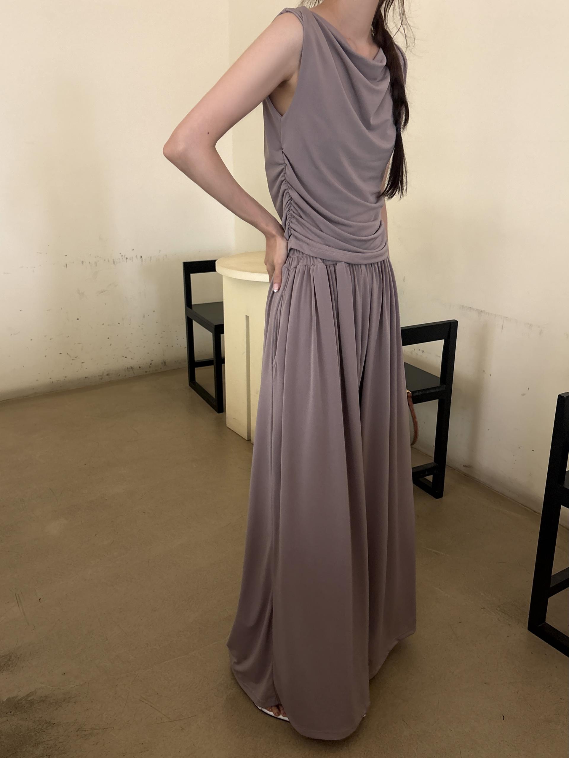 쿨 썸머 드레이프넥 셔링 슬림핏 투피스 민소매 티셔츠 | 4color