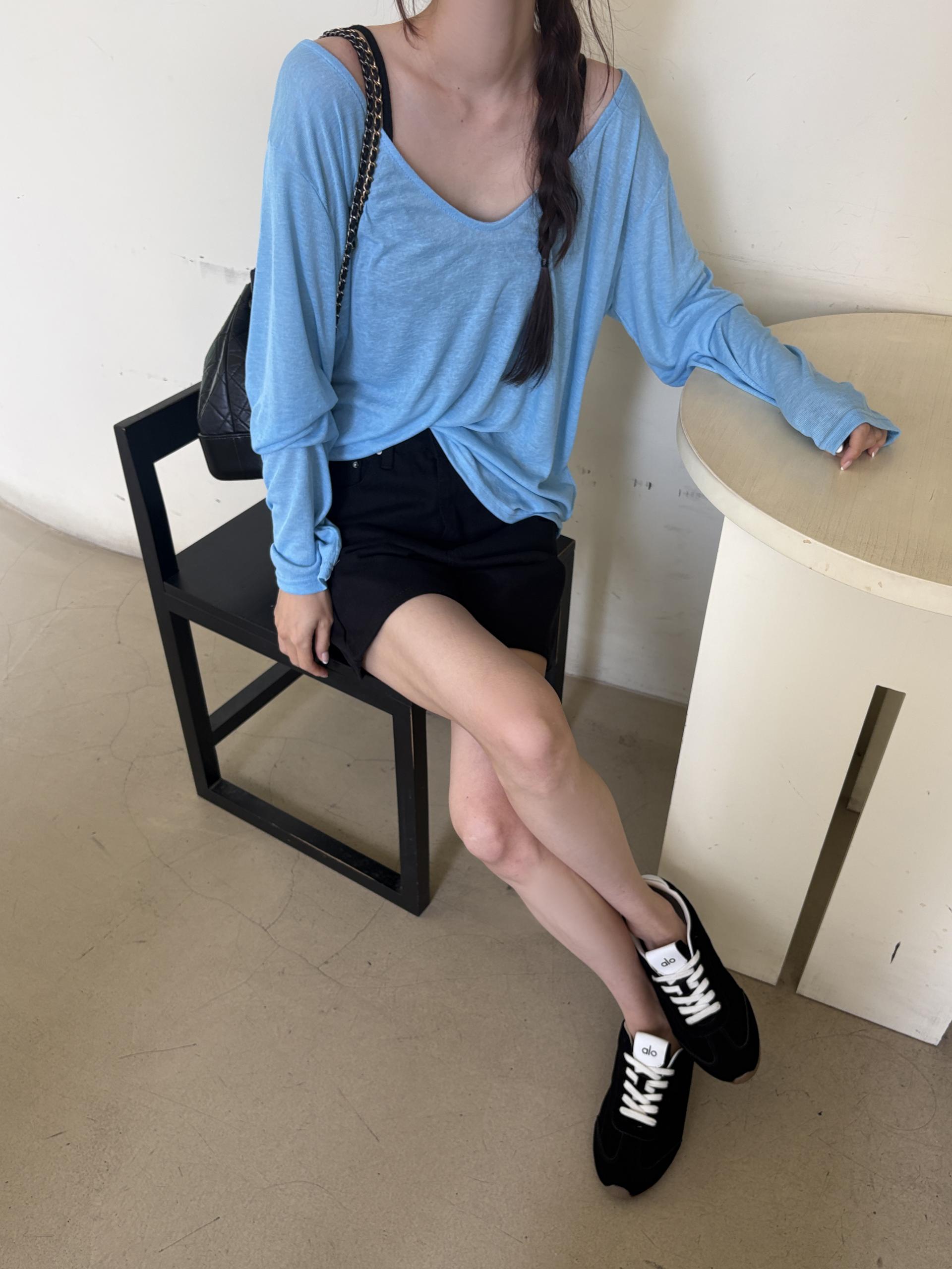 썸머 파스텔 딥 브이넥 루즈핏 레이어드 살안타 긴팔 티셔츠 | 6color
