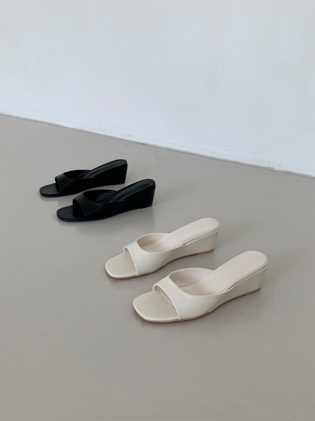미니멀 토오픈 여름 6cm 미들 통굽 웨지 샌들 뮬힐 | 2color