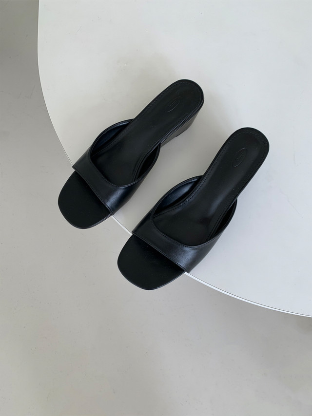 미니멀 토오픈 여름 6cm 미들 통굽 웨지 샌들 뮬힐 | 2color