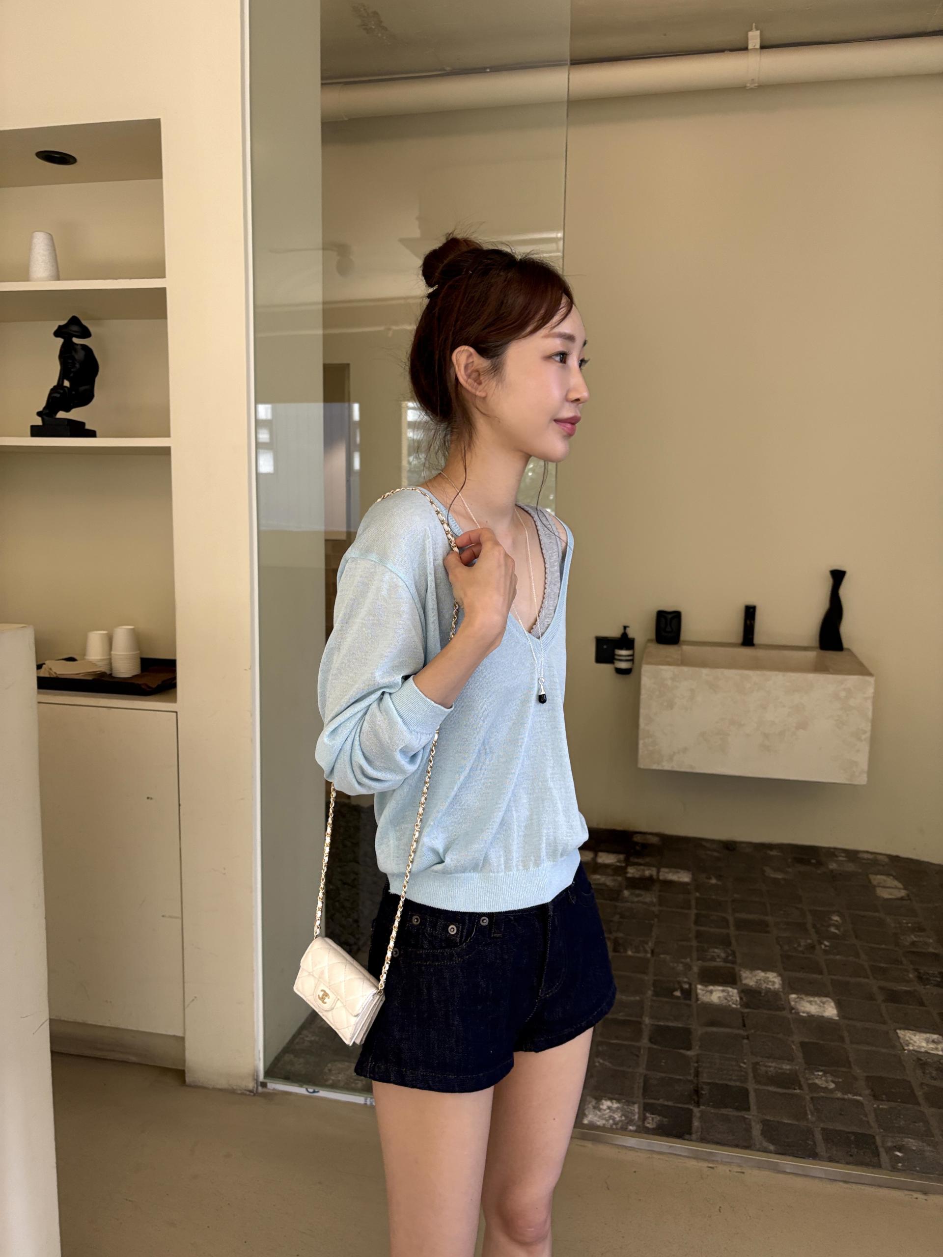 썸머 딥 브이넥 루즈핏 레이어드 긴팔 쿨링 니트 | 5color