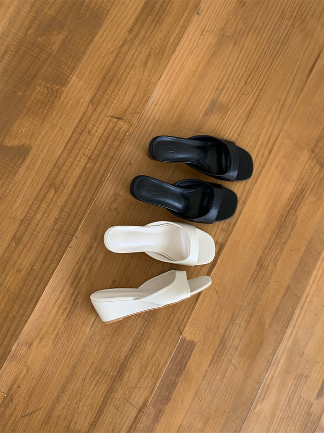 미니멀 토오픈 여름 6cm 미들 통굽 웨지 샌들 뮬힐 | 2color