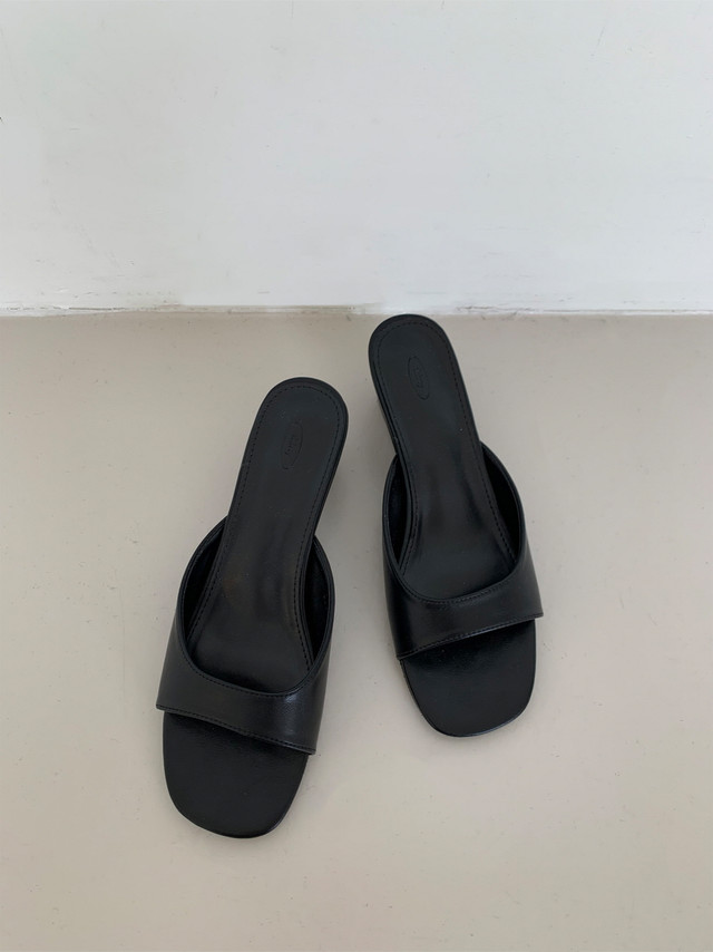 미니멀 토오픈 여름 6cm 미들 통굽 웨지 샌들 뮬힐 | 2color