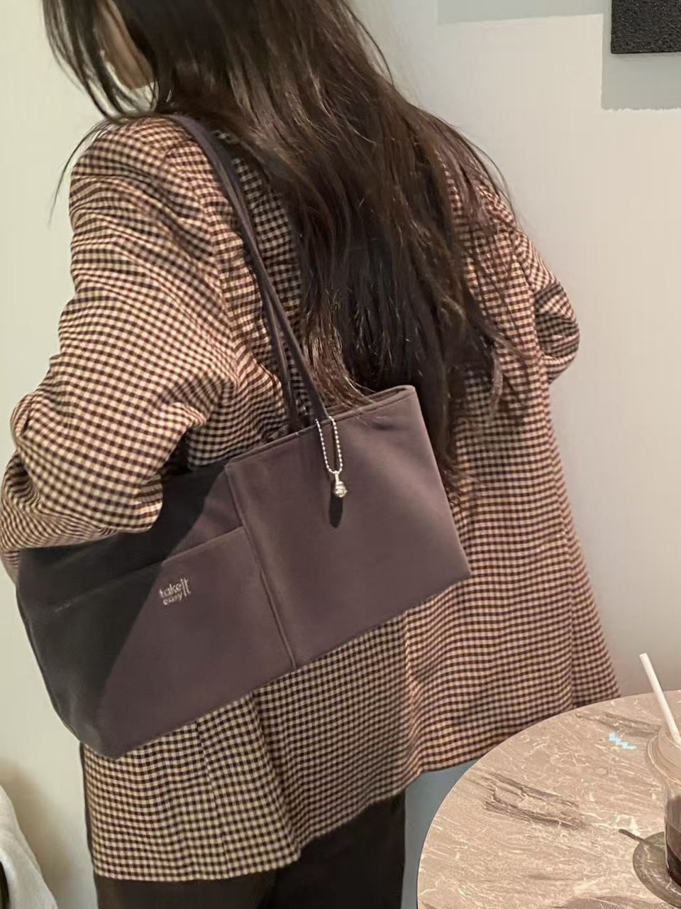 벨벳 키링 바게트 스퀘어 직사각 가을 경량 무지 숄더백 | 11color