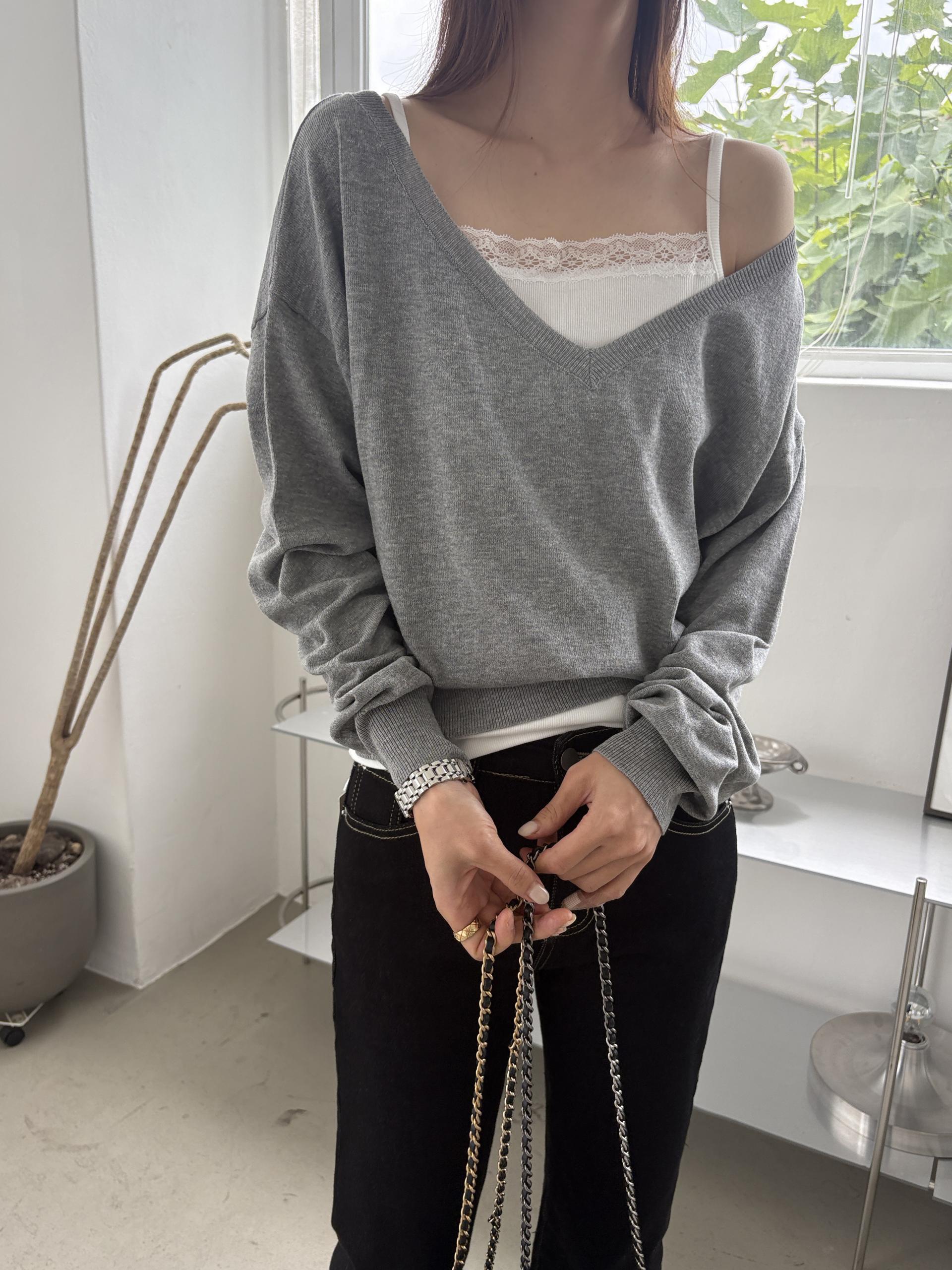 레이스 골지 스퀘어넥 슬림핏 가을 레이어드 이너 탑 끈나시 | 4color