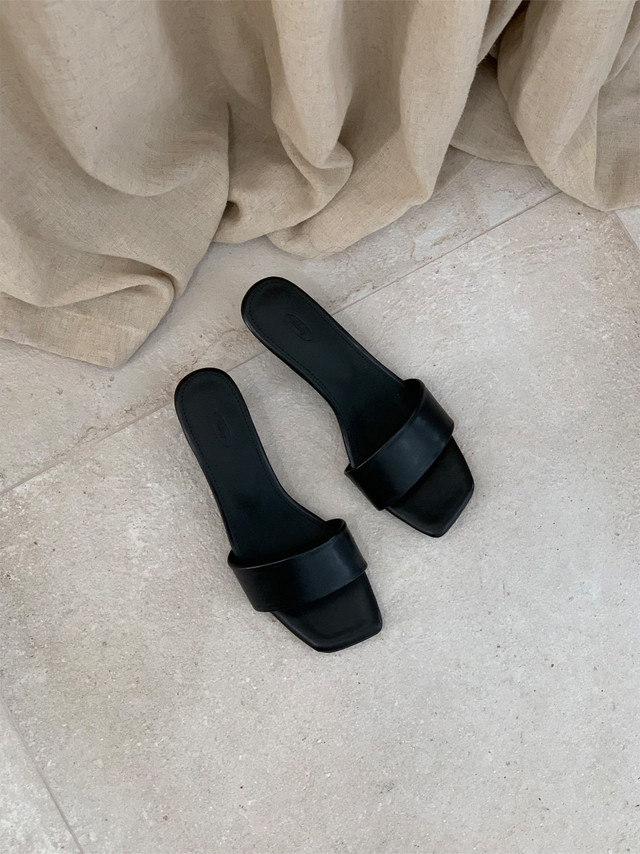 새틴 공단 레더 토오픈 여름 발편한 5cm 미들 뮬 샌들힐 | 2color