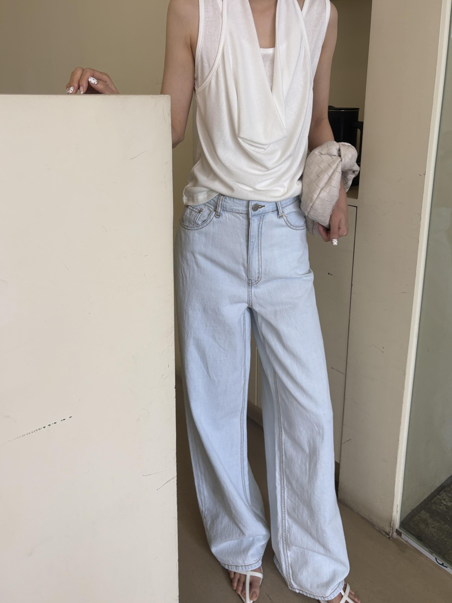 아이스 세미 와이드핏 난스판 린넨 데님 여름 얇은 연청바지 롱 팬츠 | 1color