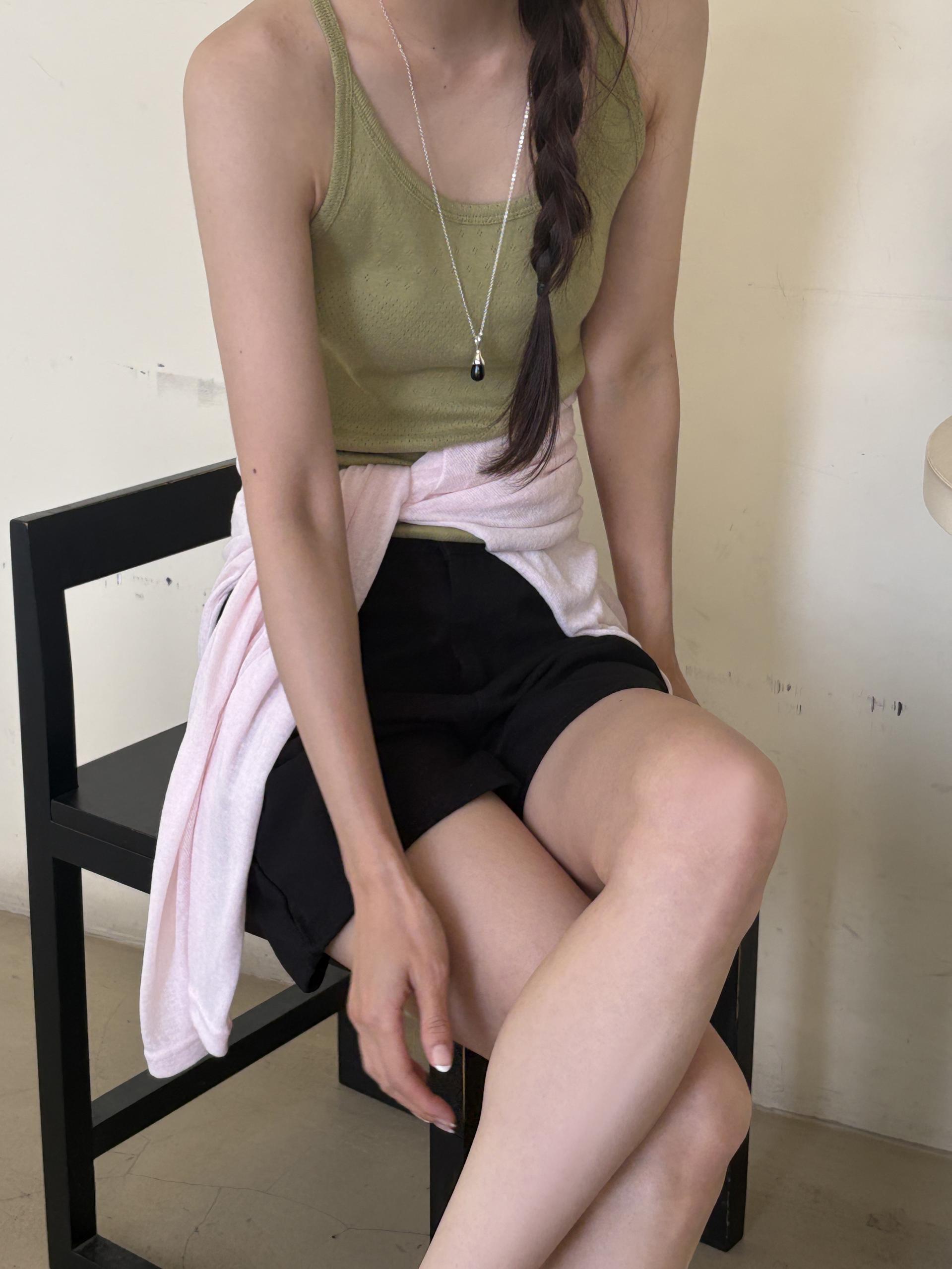 아일렛 펀칭 코튼 레이어드 여름 슬리브리스 티셔츠 | 4color