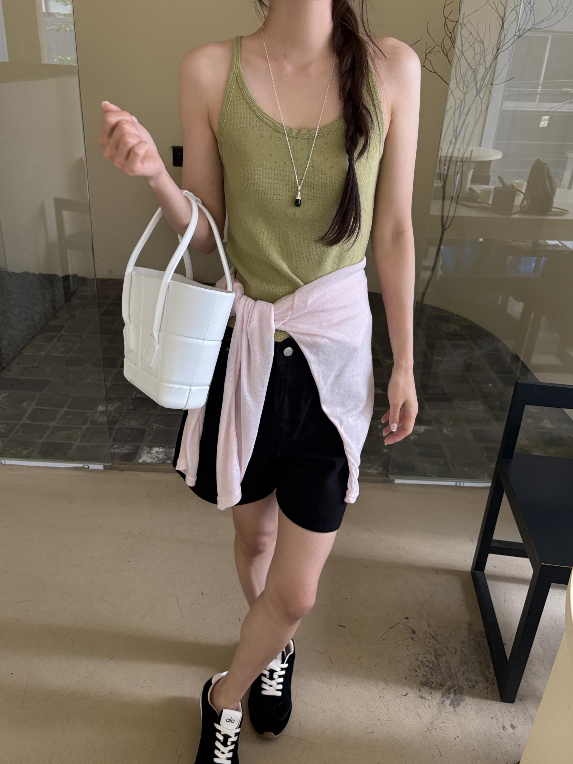 아일렛 펀칭 코튼 레이어드 여름 슬리브리스 티셔츠 | 4color