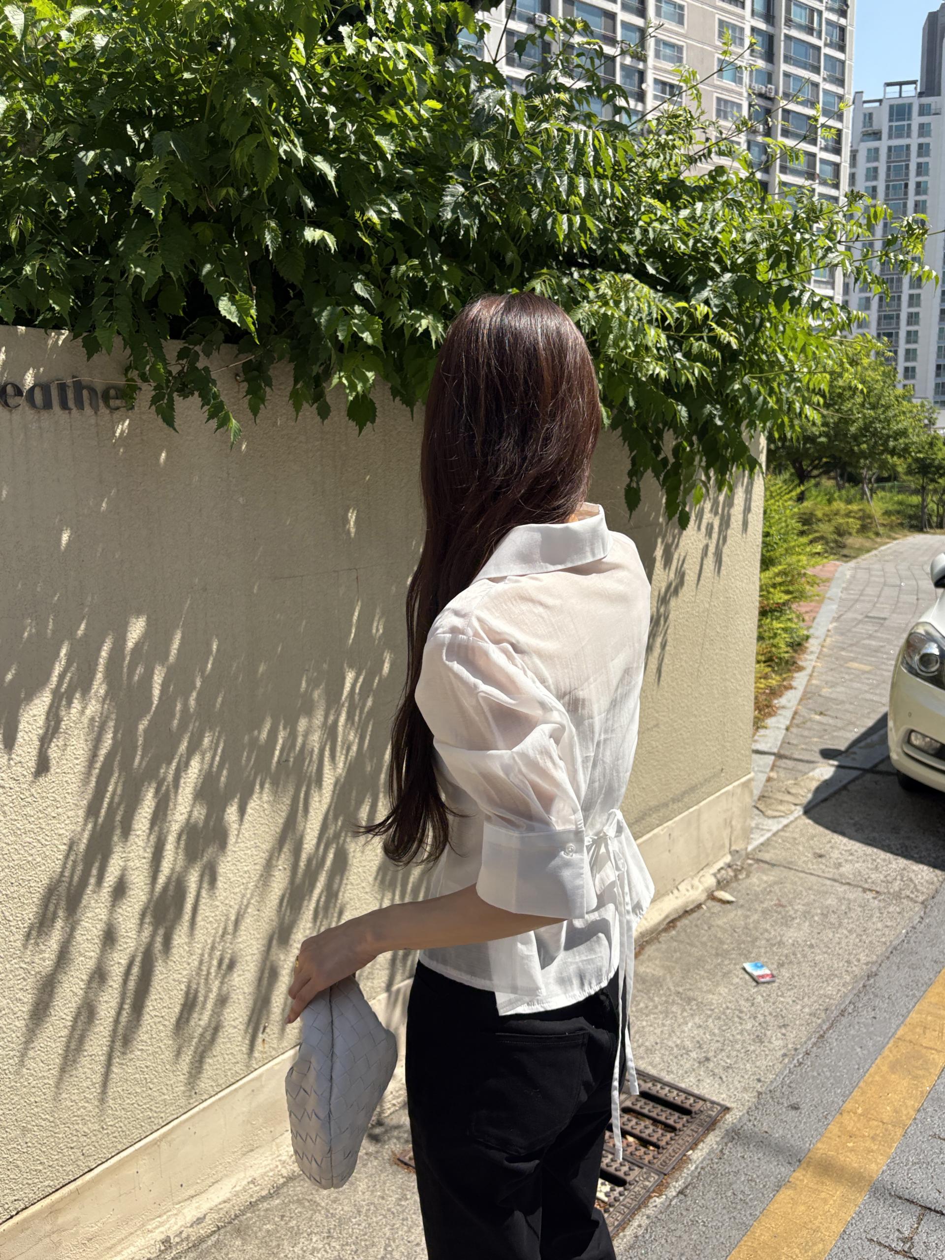퓨리 실키 시스루 슬림 라인 여름 7부 셔츠 블라우스 | 3color
