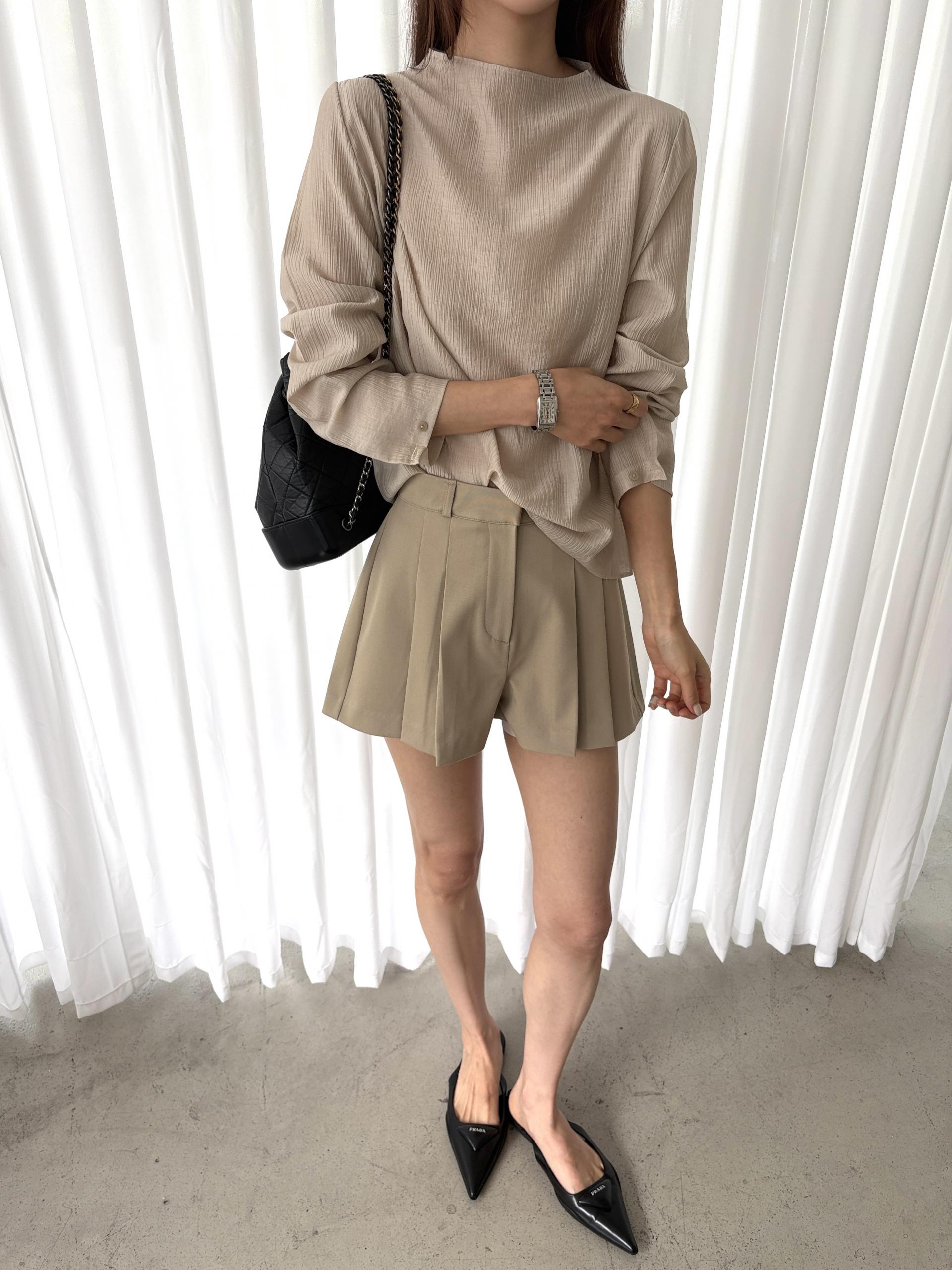 크링클 반목 하이넥 텐셀 가을 무지 블라우스 | 3color