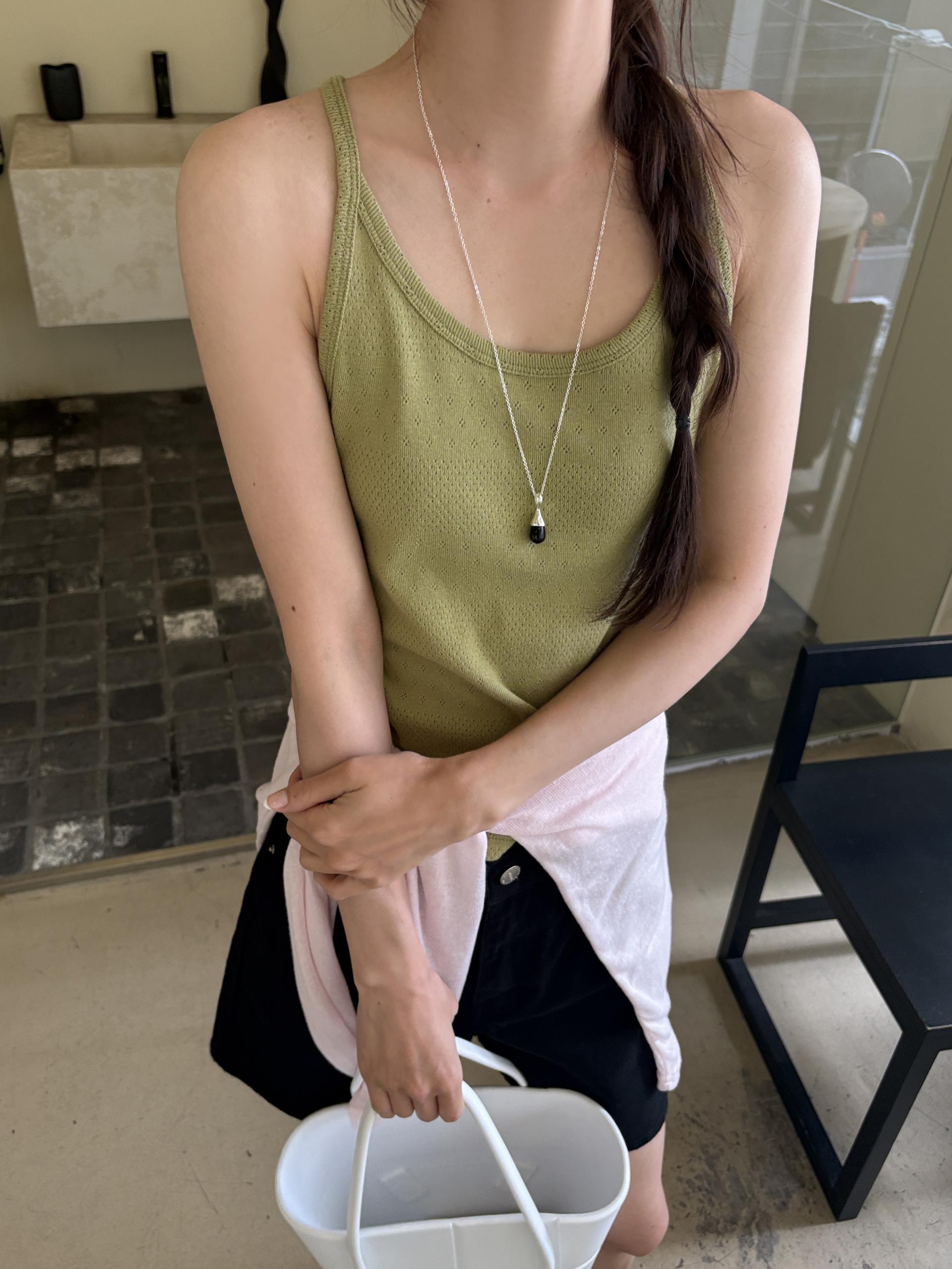 아일렛 펀칭 코튼 레이어드 여름 슬리브리스 티셔츠 | 4color