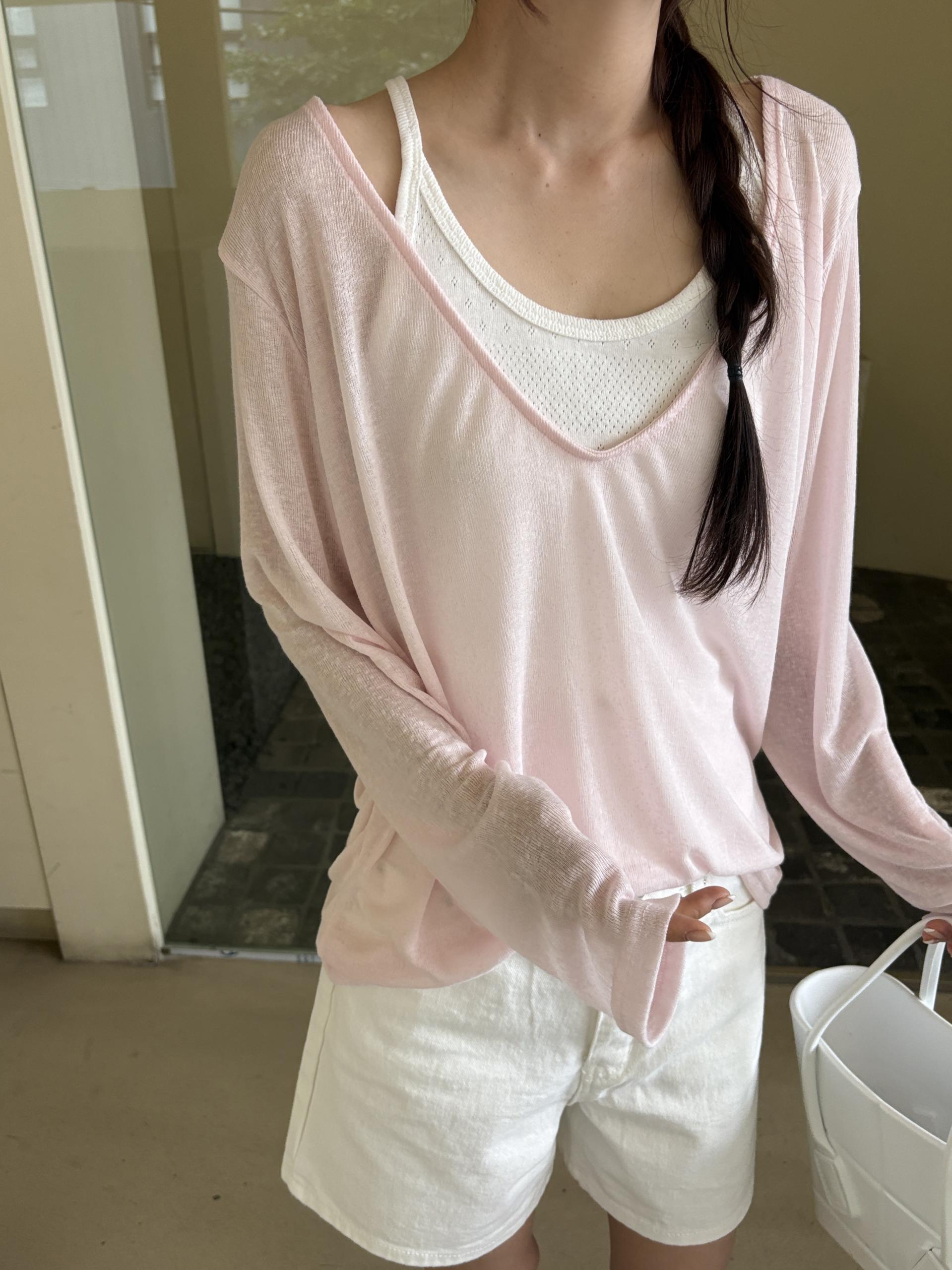 썸머 파스텔 딥 브이넥 루즈핏 레이어드 살안타 긴팔 티셔츠 | 6color