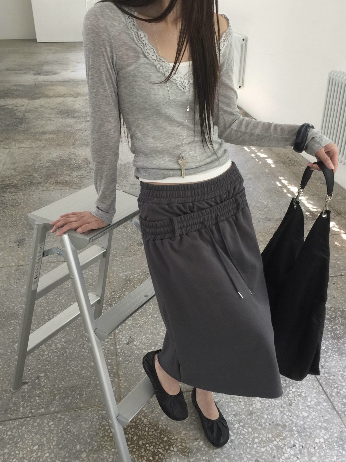 레이스 딥 브이넥 시스루 레이어드 여름 얇은 긴팔 티셔츠 | 4color