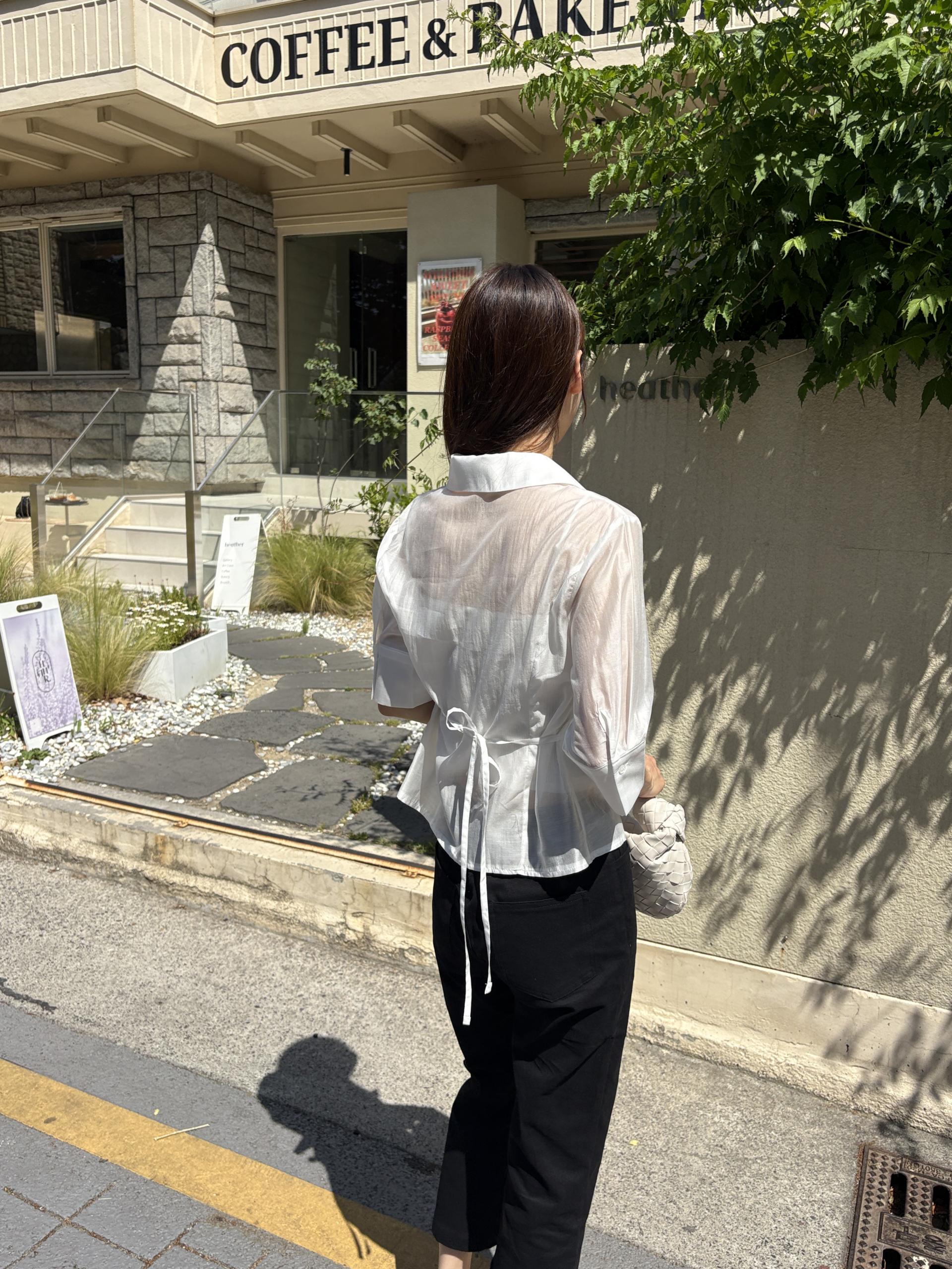 퓨리 실키 시스루 슬림 라인 여름 7부 셔츠 블라우스 | 3color