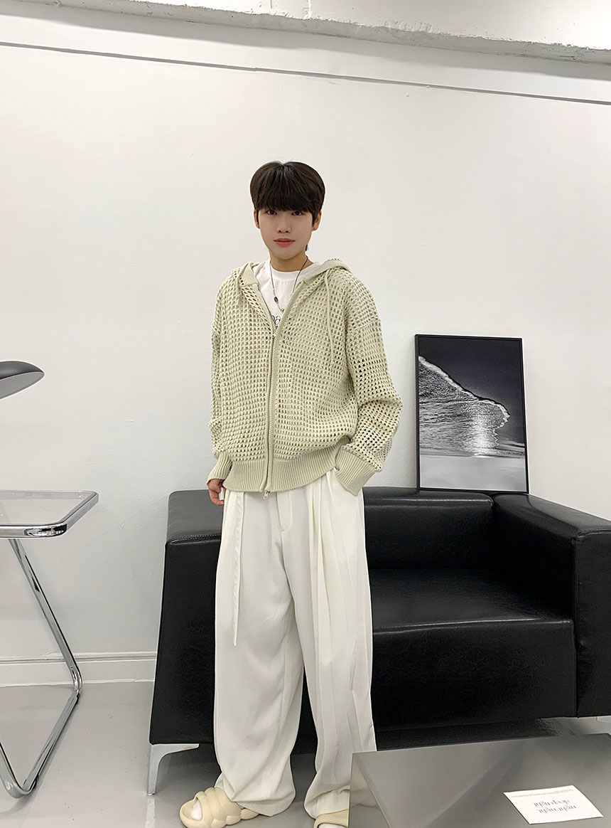 메시 워머 후드 니트 집업 상세 이미지 8