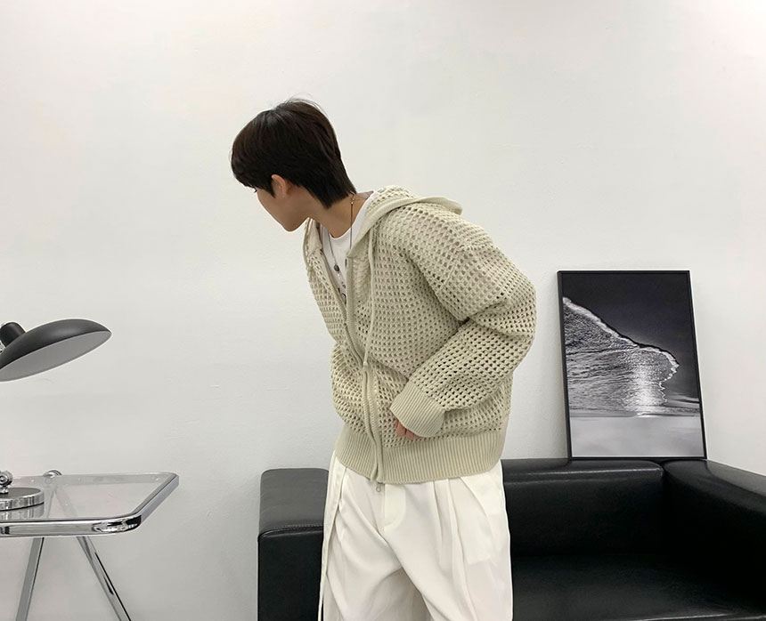 메시 워머 후드 니트 집업 상세 이미지 9