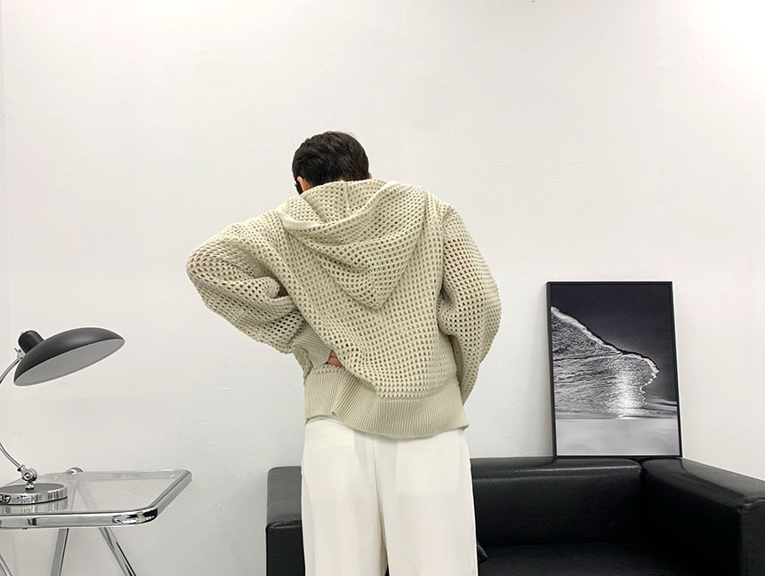 메시 워머 후드 니트 집업 상세 이미지 10