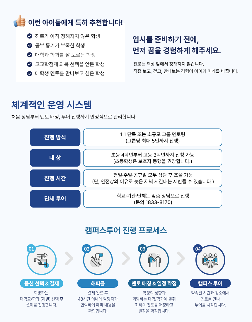 1:1 맞춤 대학탐방|대학생 멘토 캠퍼스투어