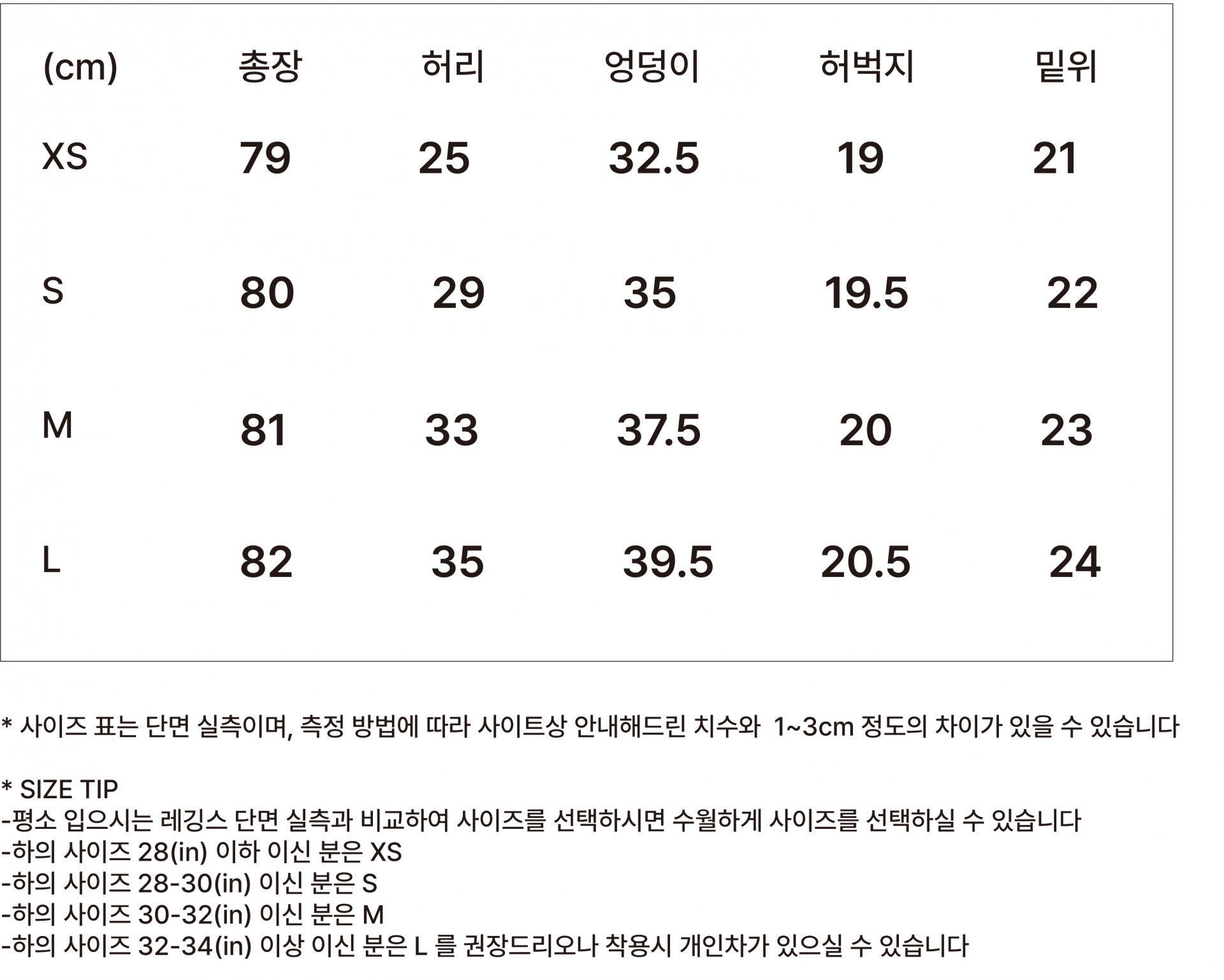 시그니처 스터럽 레깅스 사이즈 및 핏 설명 이미지 Mobile