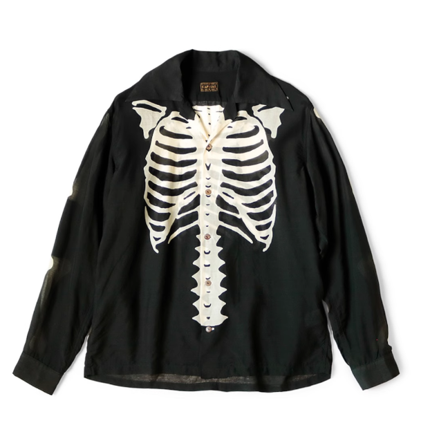 Kapital 캐피탈 실크 레이온 본 오픈 칼라 셔츠 블랙