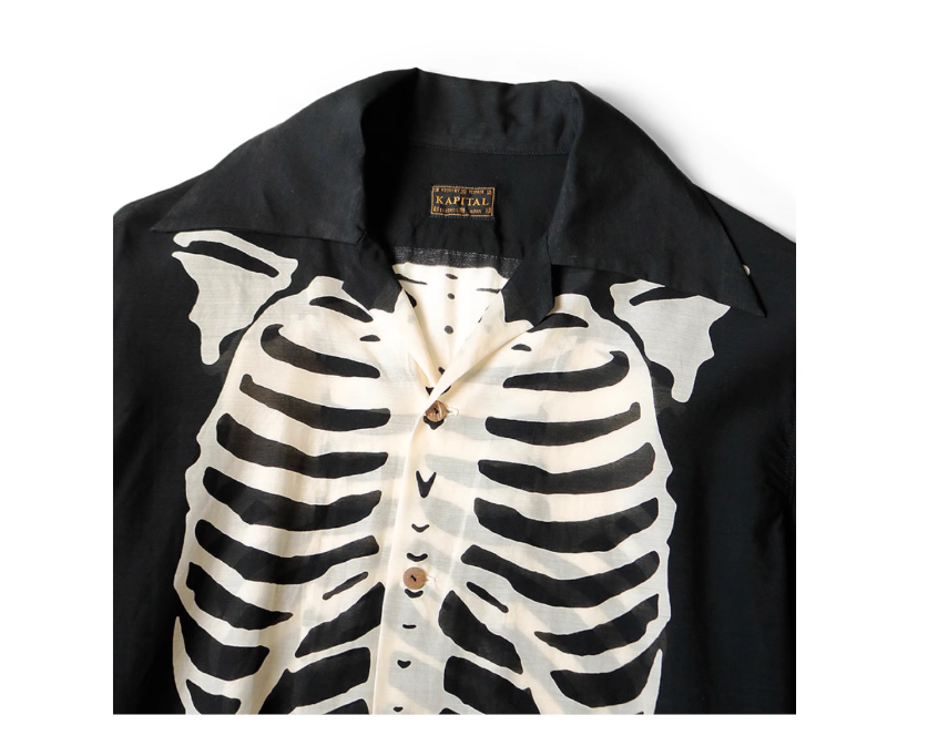 Kapital 캐피탈 실크 레이온 본 오픈 칼라 셔츠 블랙