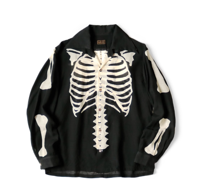 Kapital 캐피탈 실크 레이온 본 오픈 칼라 셔츠 블랙