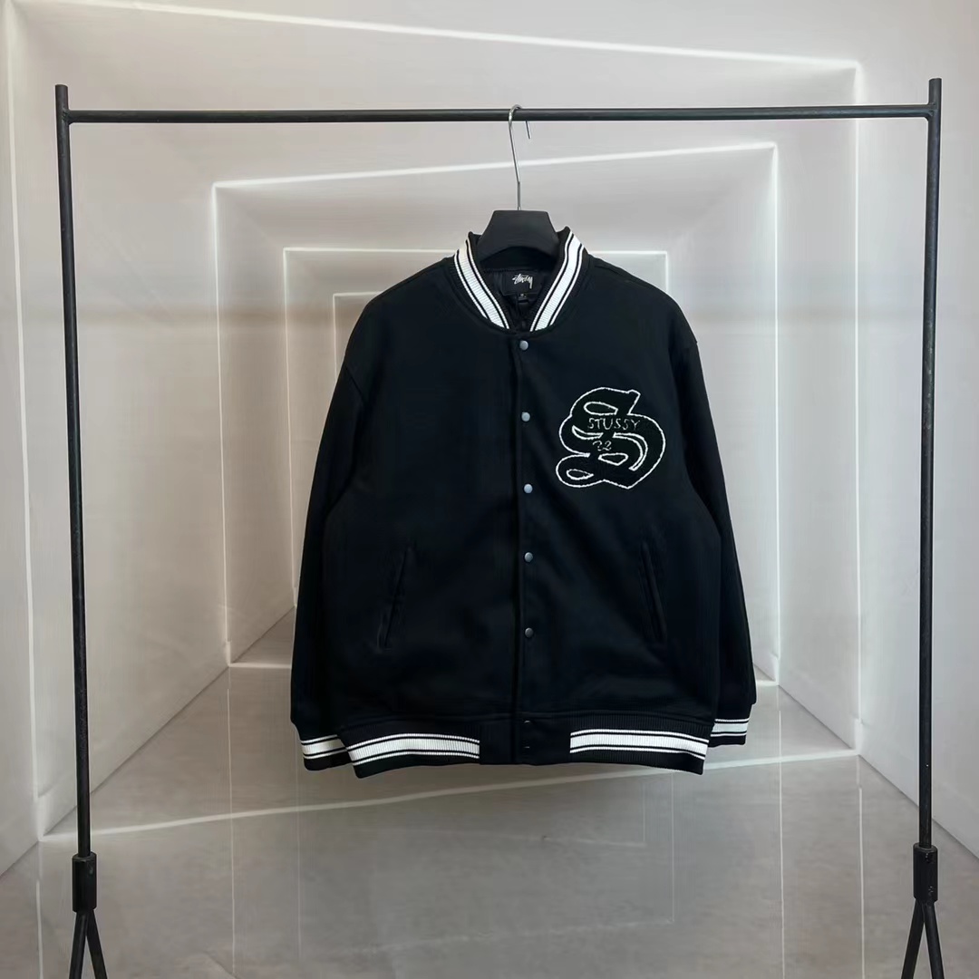 스투시 카센티노 울 바시티 자켓 블랙