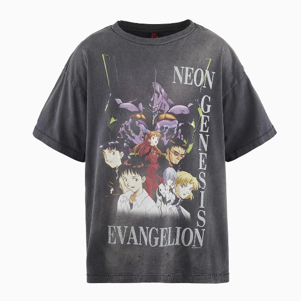 세인트 마이클 x 에반게리온 네온 숏슬리브 티셔츠 블랙