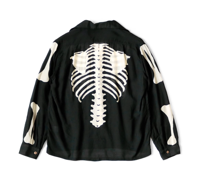 Kapital 캐피탈 실크 레이온 본 오픈 칼라 셔츠 블랙