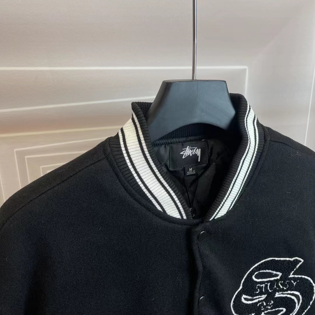 스투시 카센티노 울 바시티 자켓 블랙