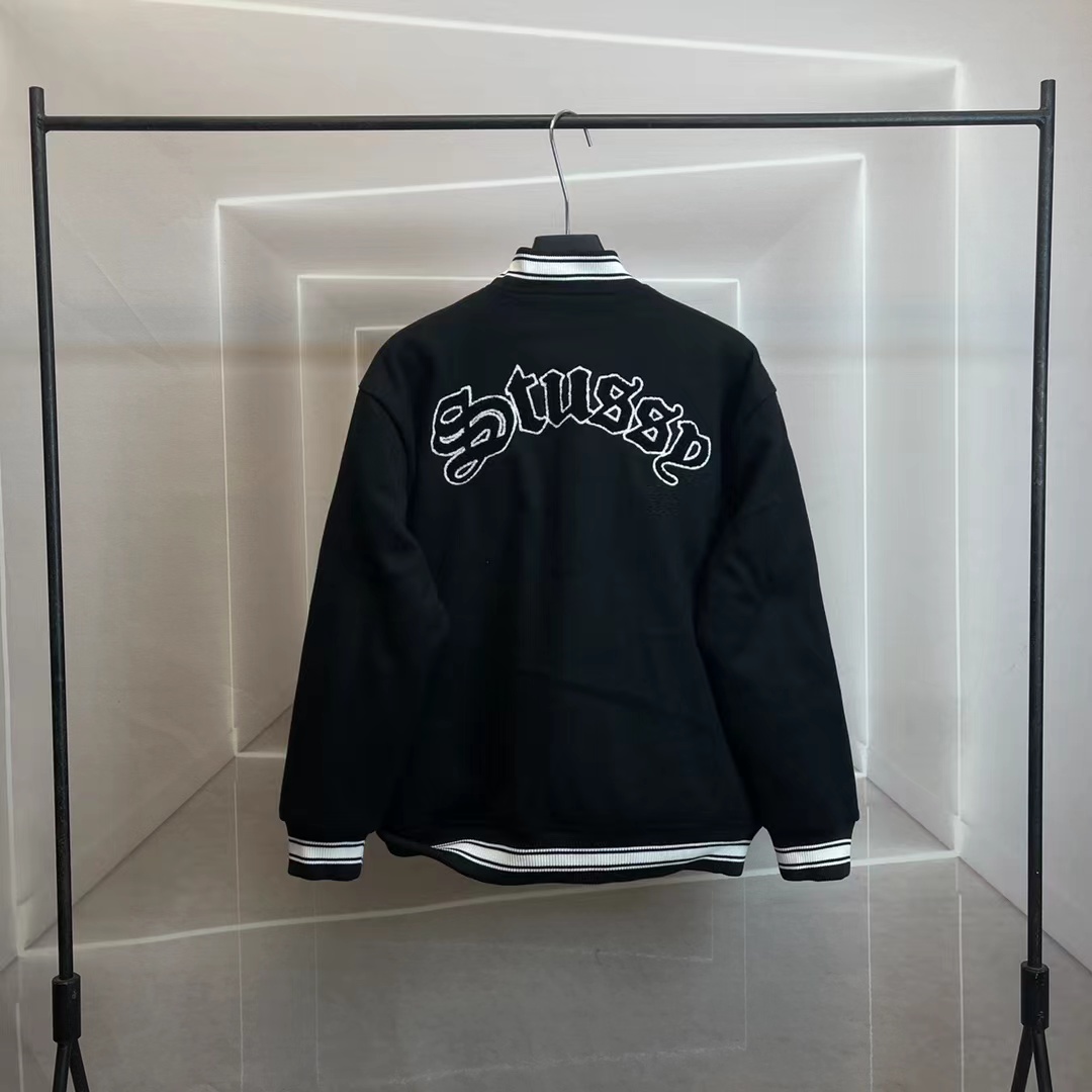 스투시 카센티노 울 바시티 자켓 블랙