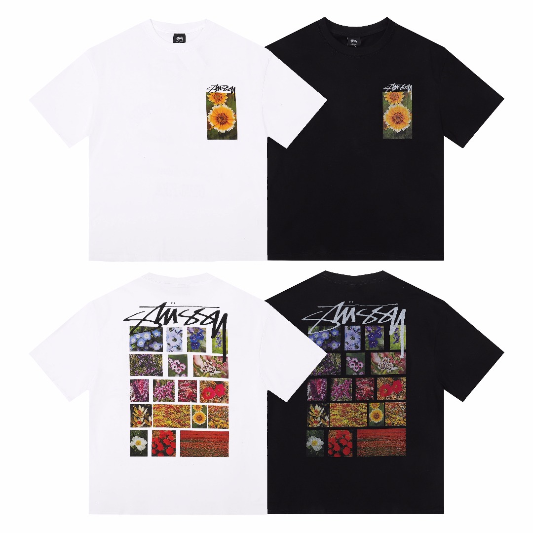스투시 플라워 그리드 피그먼트 다이드 티셔츠