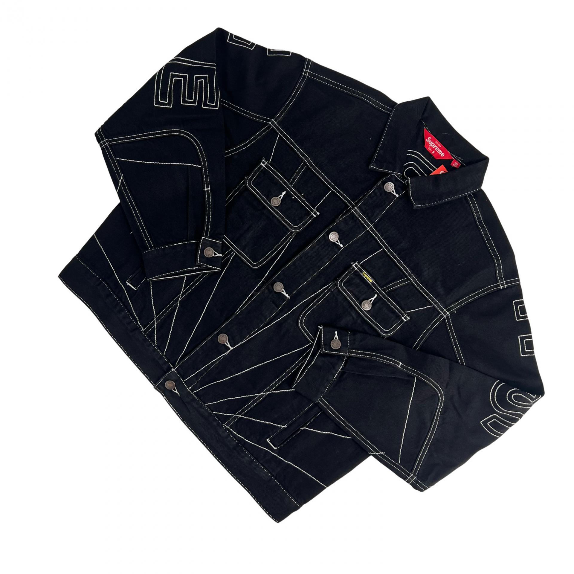 Supreme Radial Embroidered Denim Trucker Jacket Black - 23FW