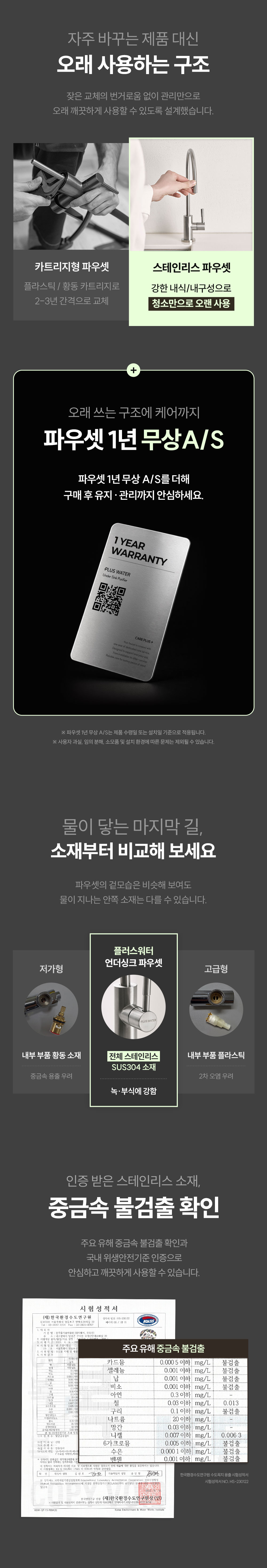 워터웨이 풀스테인리스 언더싱크 정수기 싱크대 무전원 직수형 파우셋 정수전